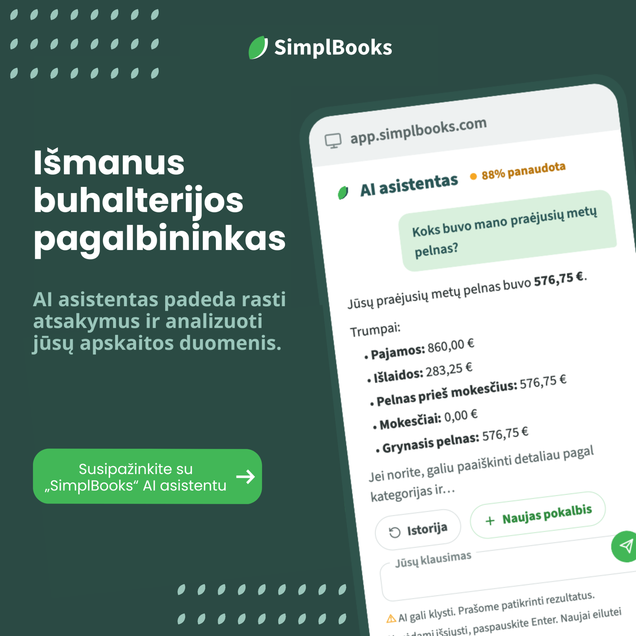 SimplBooks Facebook ad: Apskaitos asistentas