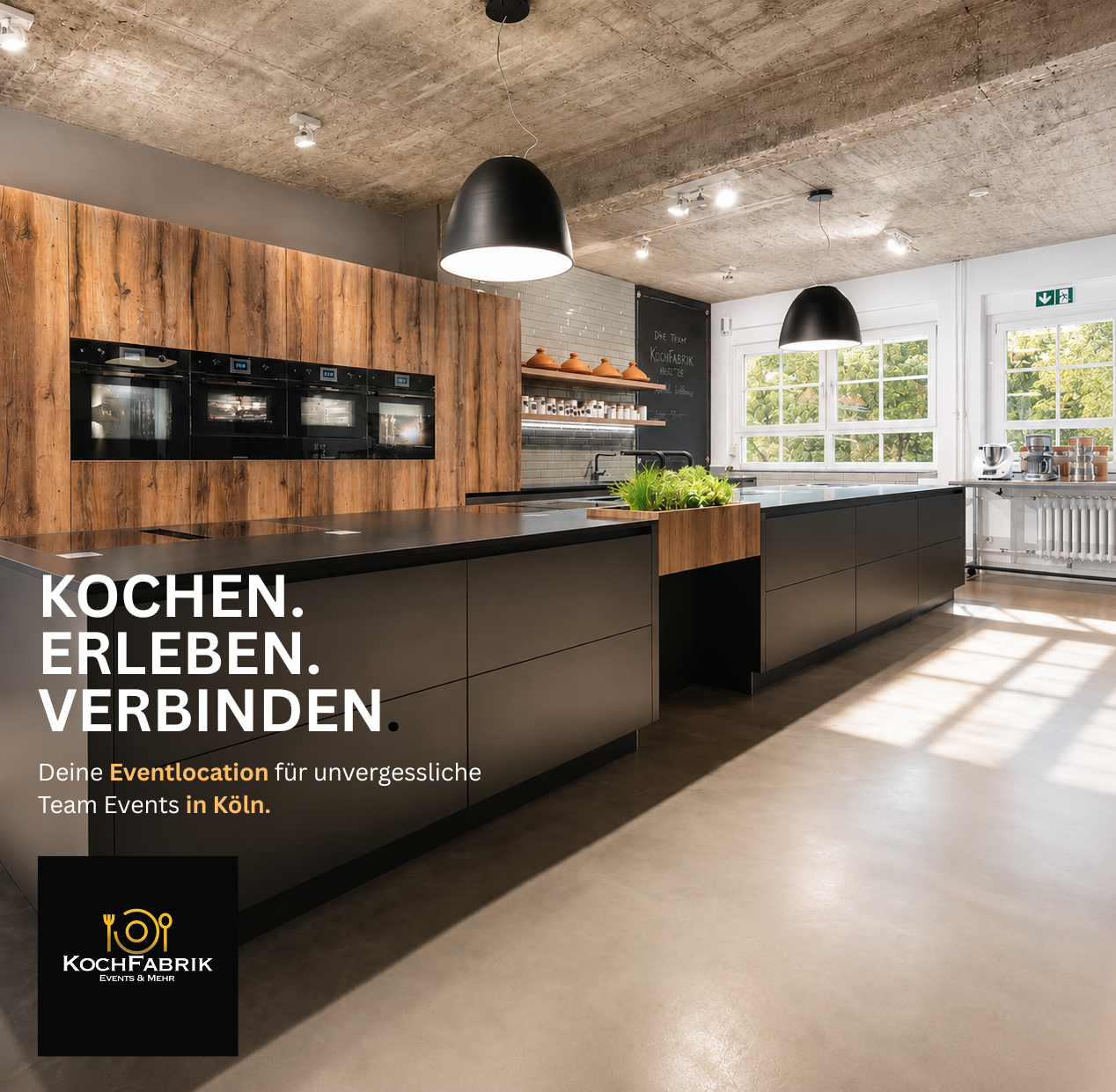 Kochfabrik Köln Facebook ad: Events, die Teams wirklich zusammenbringen.