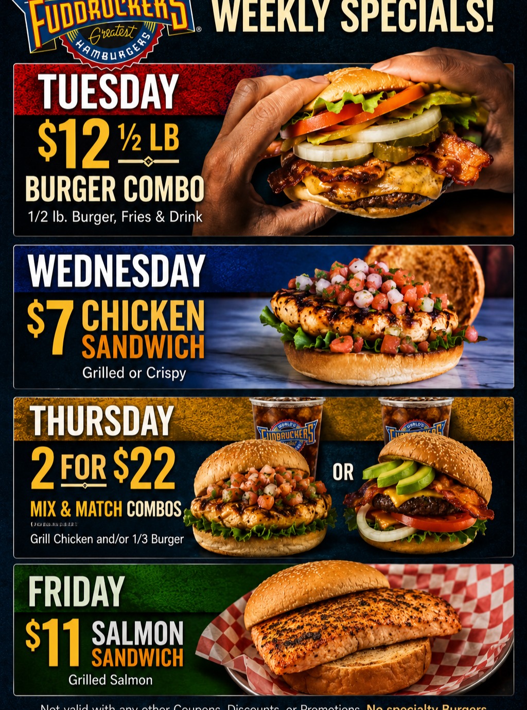 Fuddruckers Virginia Beach Facebook ad: Make your week delicious with our daily deals