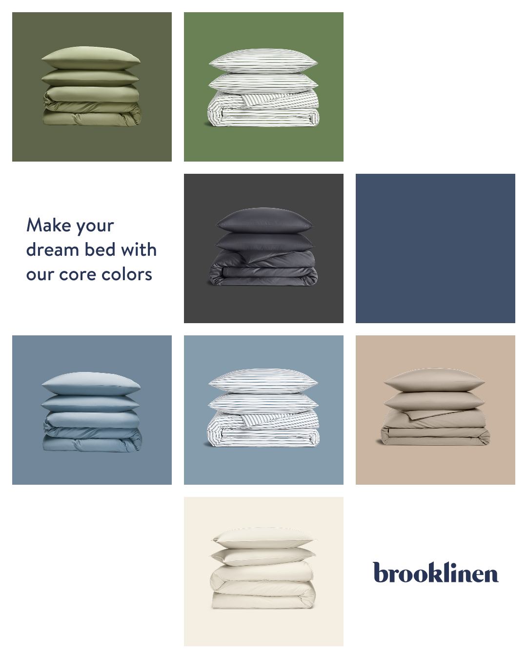 Brooklinen Facebook ad: Your Dream Bed, Our Core Colors