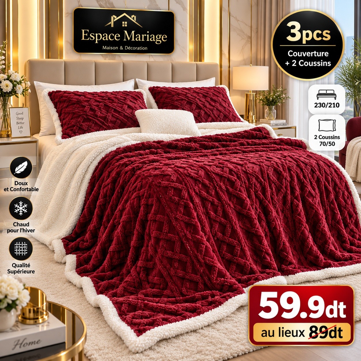 Espace Mariage Facebook ad: الفرش الجاكار 3 قطايع بشطر الحق