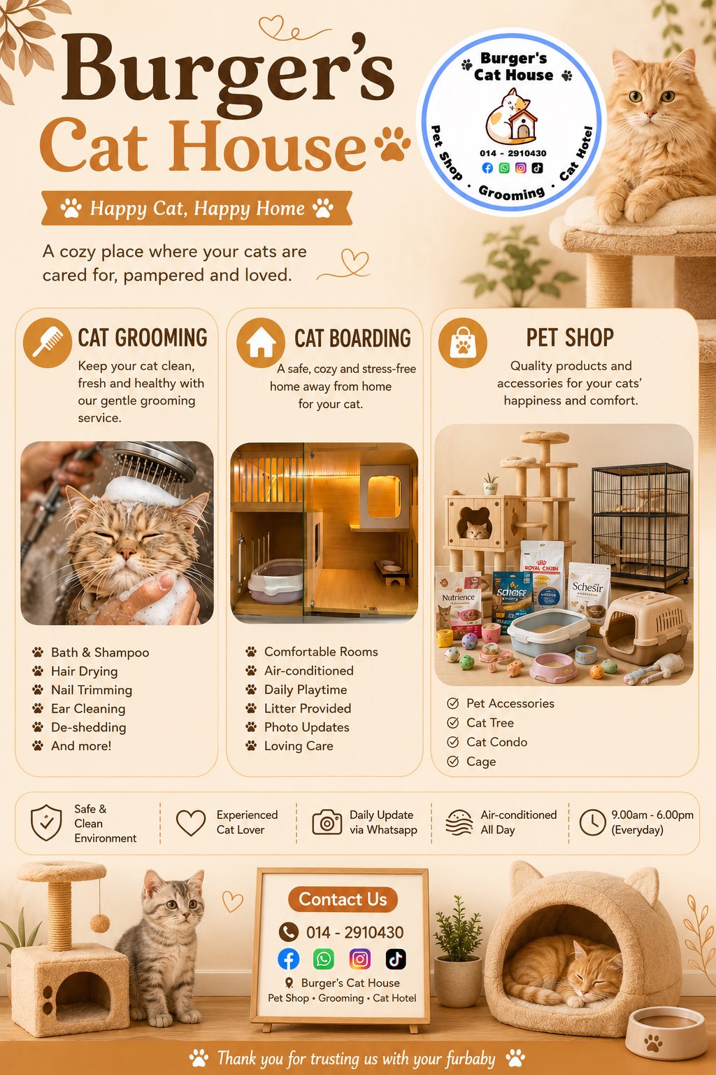 Burger's Cat House Facebook ad: hi paw parents