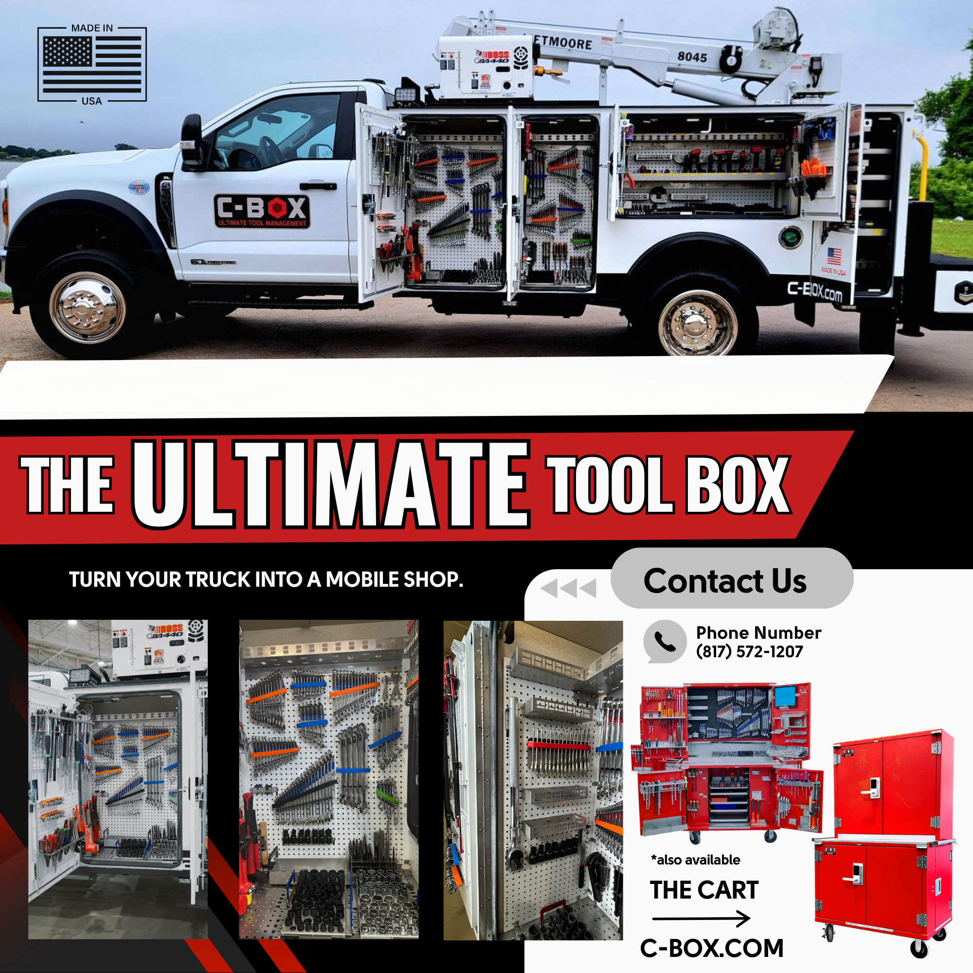 C-Box Ultimate Tool Management Facebook ad: Heavy-duty organization. Faster access.