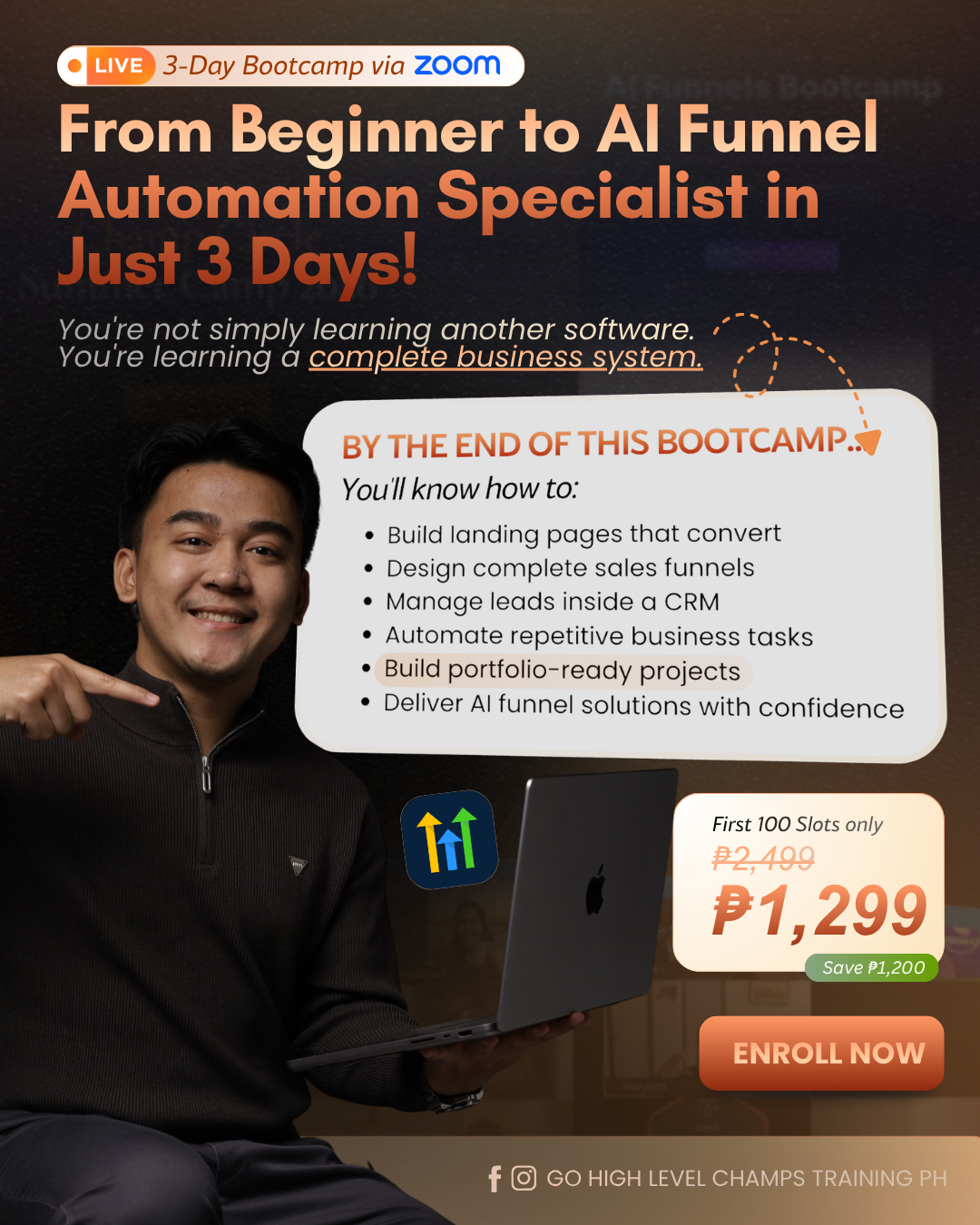 Go High Level Champs - Training PH Facebook ad: Master AI, Funnels, CRM & Automation for Only ₱1,299!