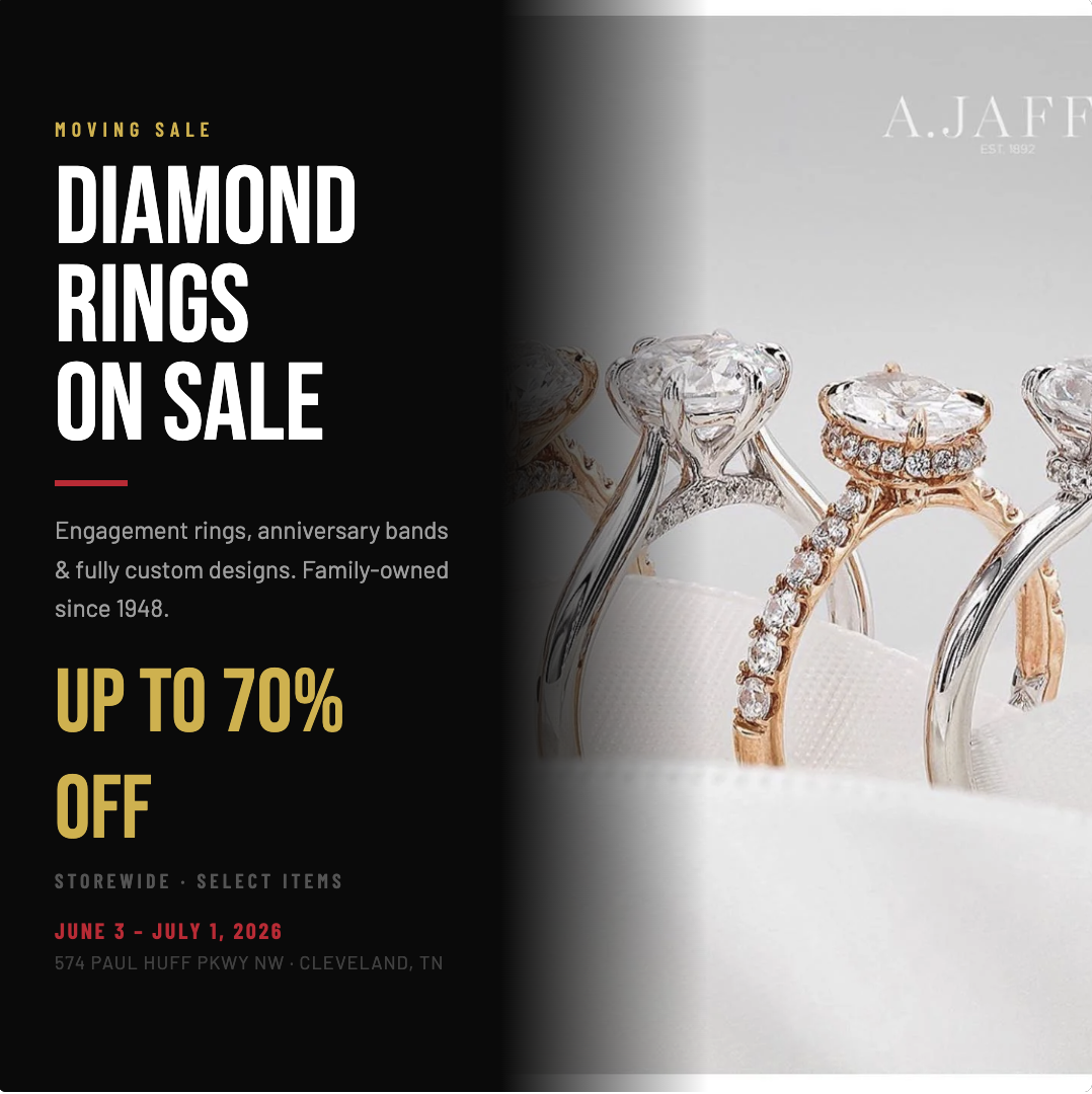 BW James Jewelers Facebook ad: Moving Sale - Up To 70% Off