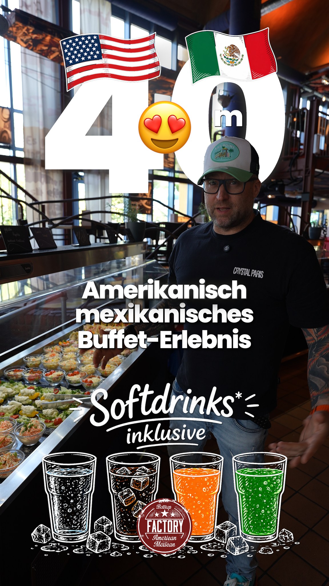 Factory Bottrop Facebook ad: Sonntag: 40 Meter Buffet, Softdrinks inklusive*