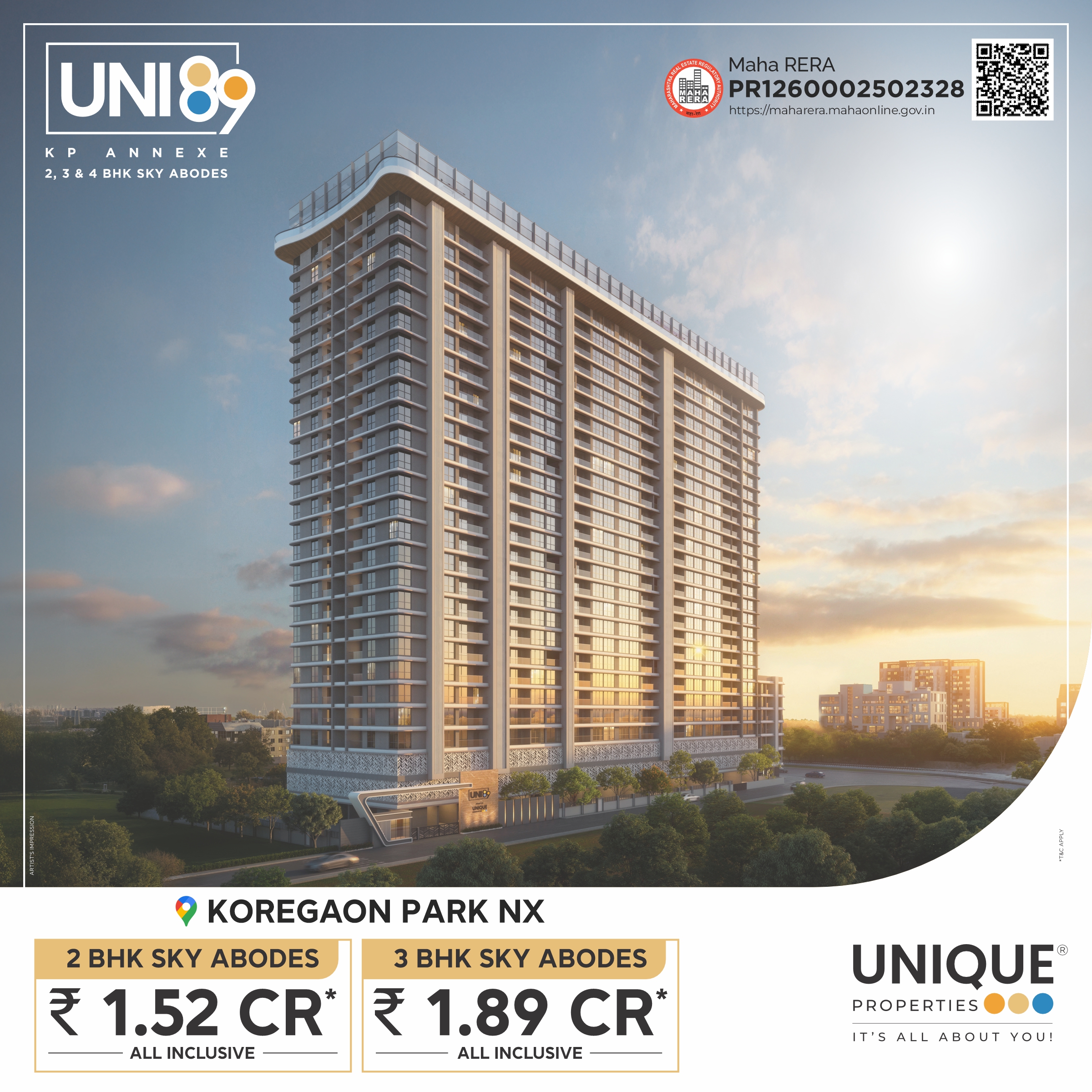 Unique Properties Facebook ad: 2 & 3 BHK @ Koregaon Park NX | 1.52 Cr* a.i. onwards