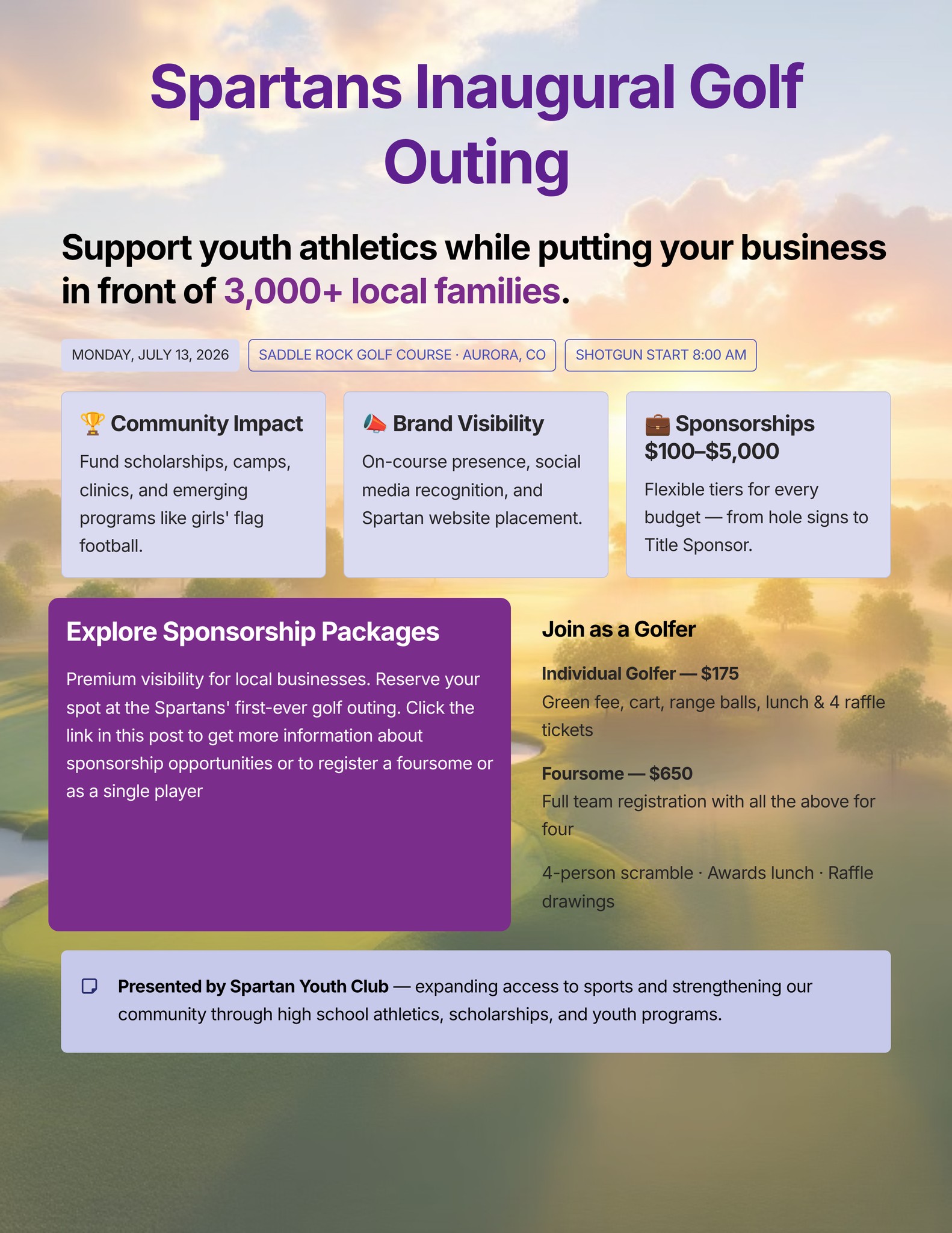 Spartan Youth Club Facebook ad: Spartan Youth Club Inaugural Golf Outing.
