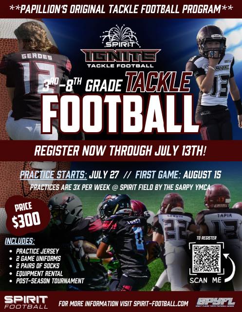 Spirit Football Facebook ad: Looking for tackle football in Papillion/La Vista?