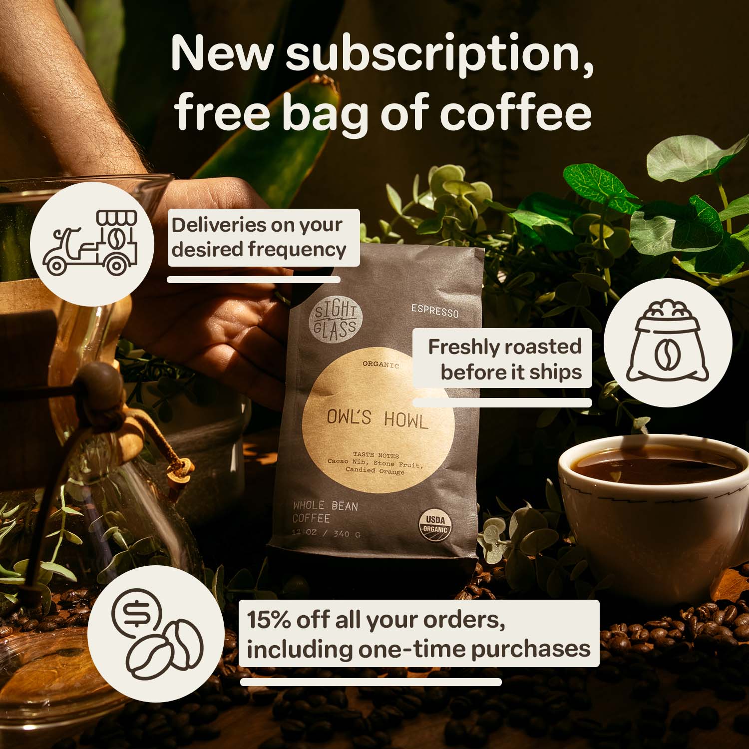 Sightglass Coffee Facebook ad: -15% off all orders
