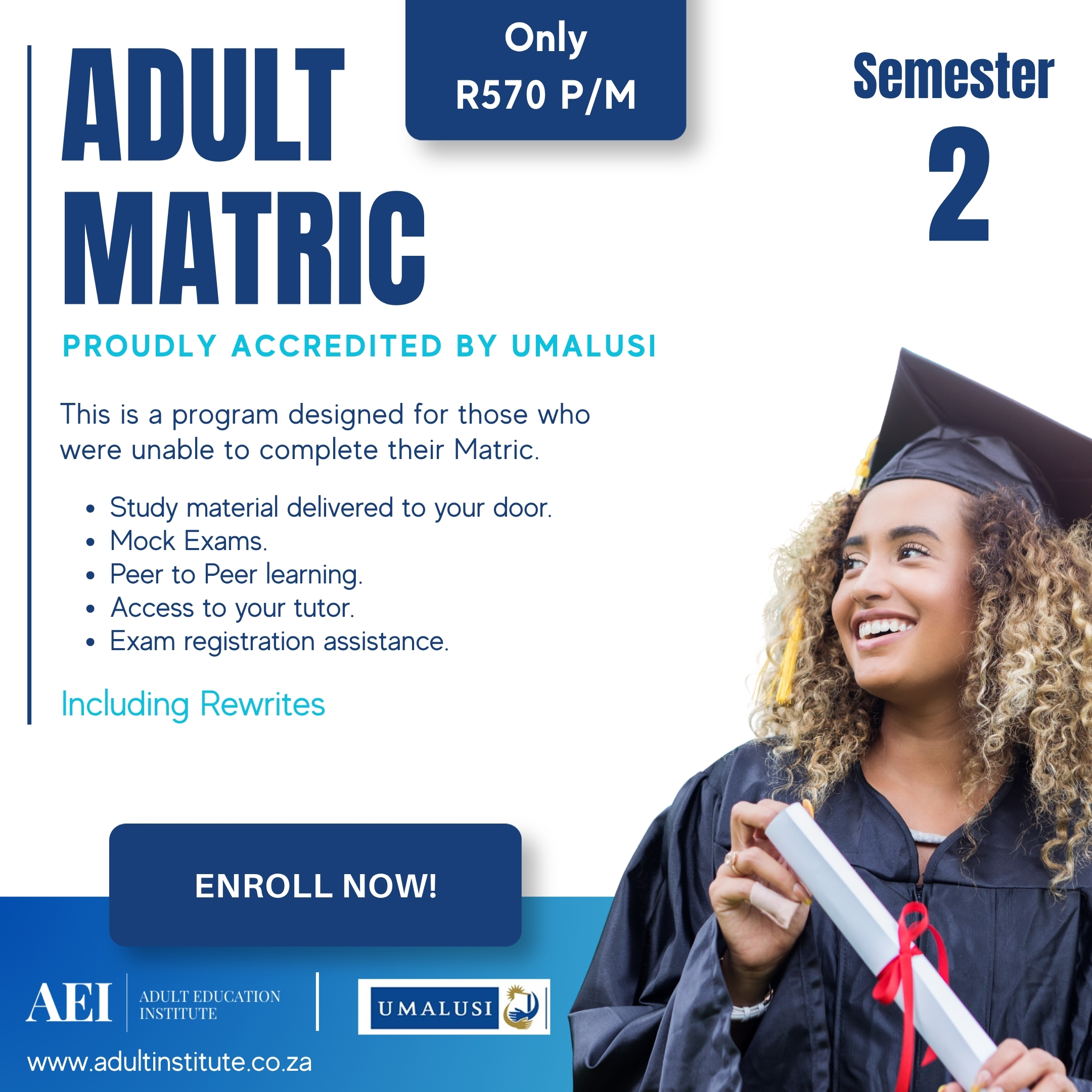Adult Education Institute Facebook ad: Adult Matric