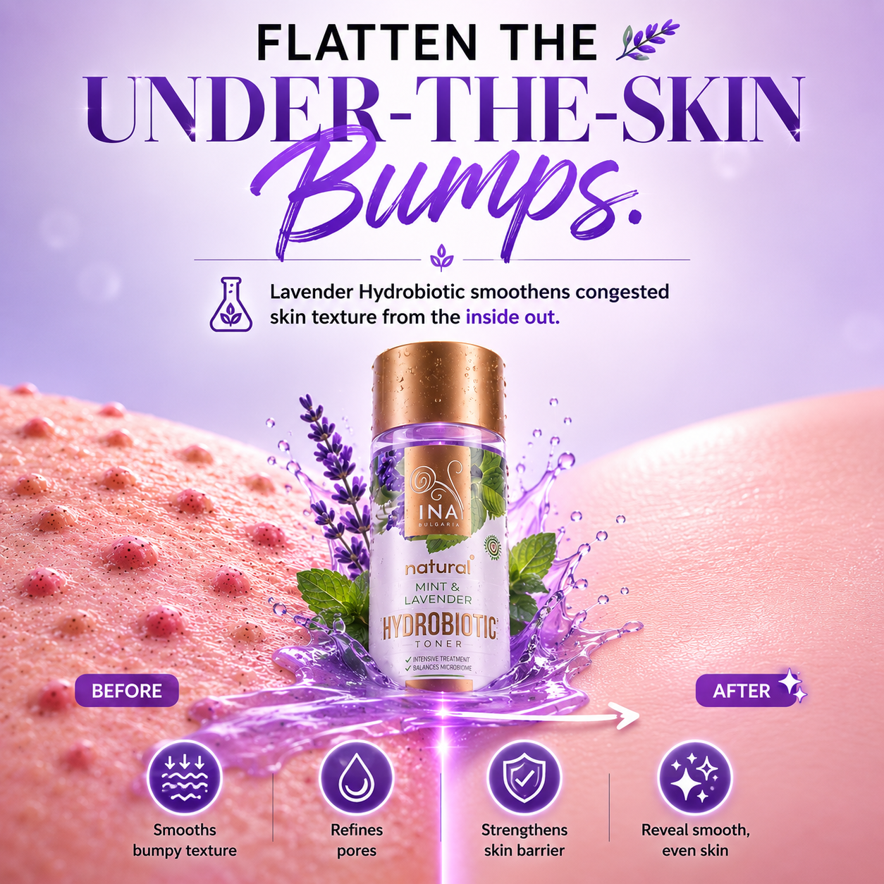 InaEssentials.co.uk - Organic Cosmetics Facebook ad: Those bumps under your skin? Let's smooth them.