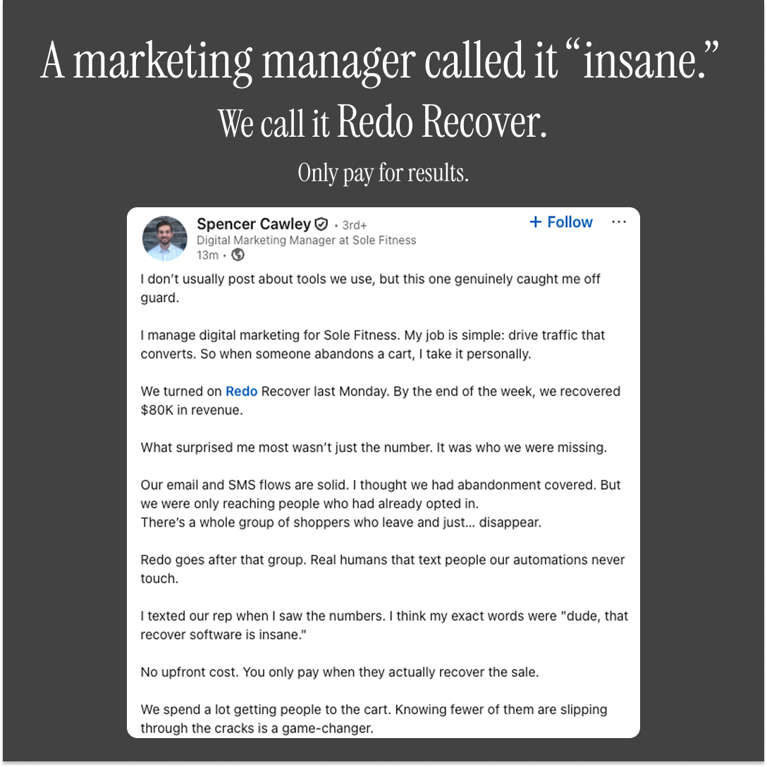 Redo Tech Facebook ad: Recover 80% of Lost Sales