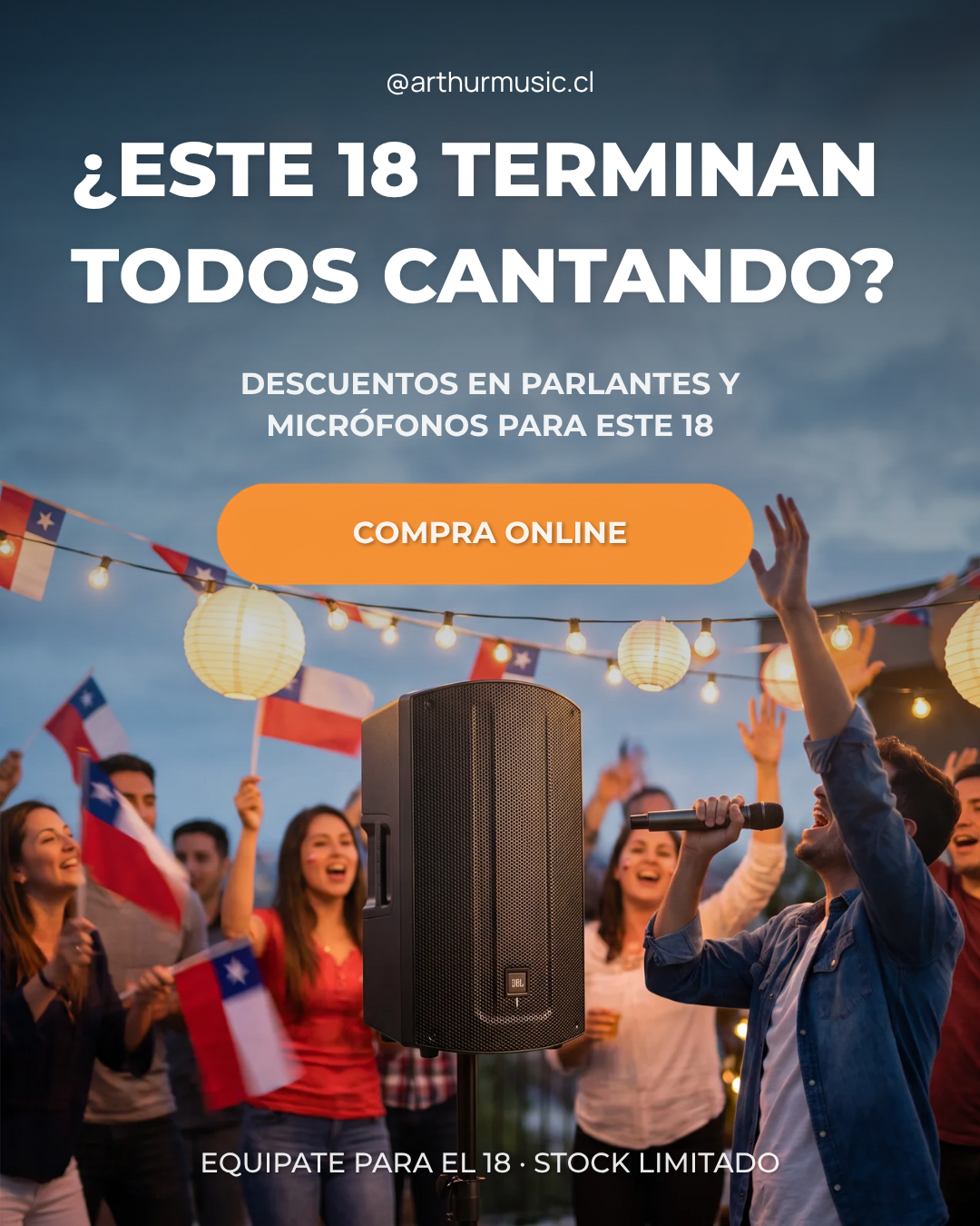 arthurmusic.cl Facebook ad: Parlantes y micrófonos para este 18