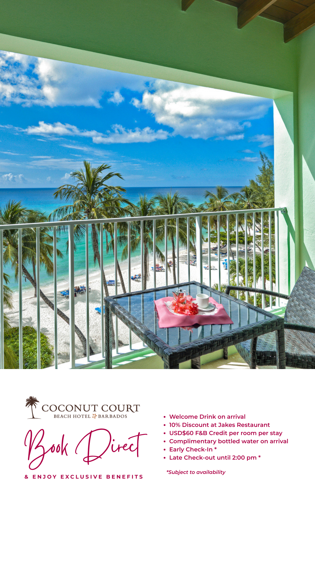Coconut Court Beach Hotel Facebook ad from Feb 23, 2026