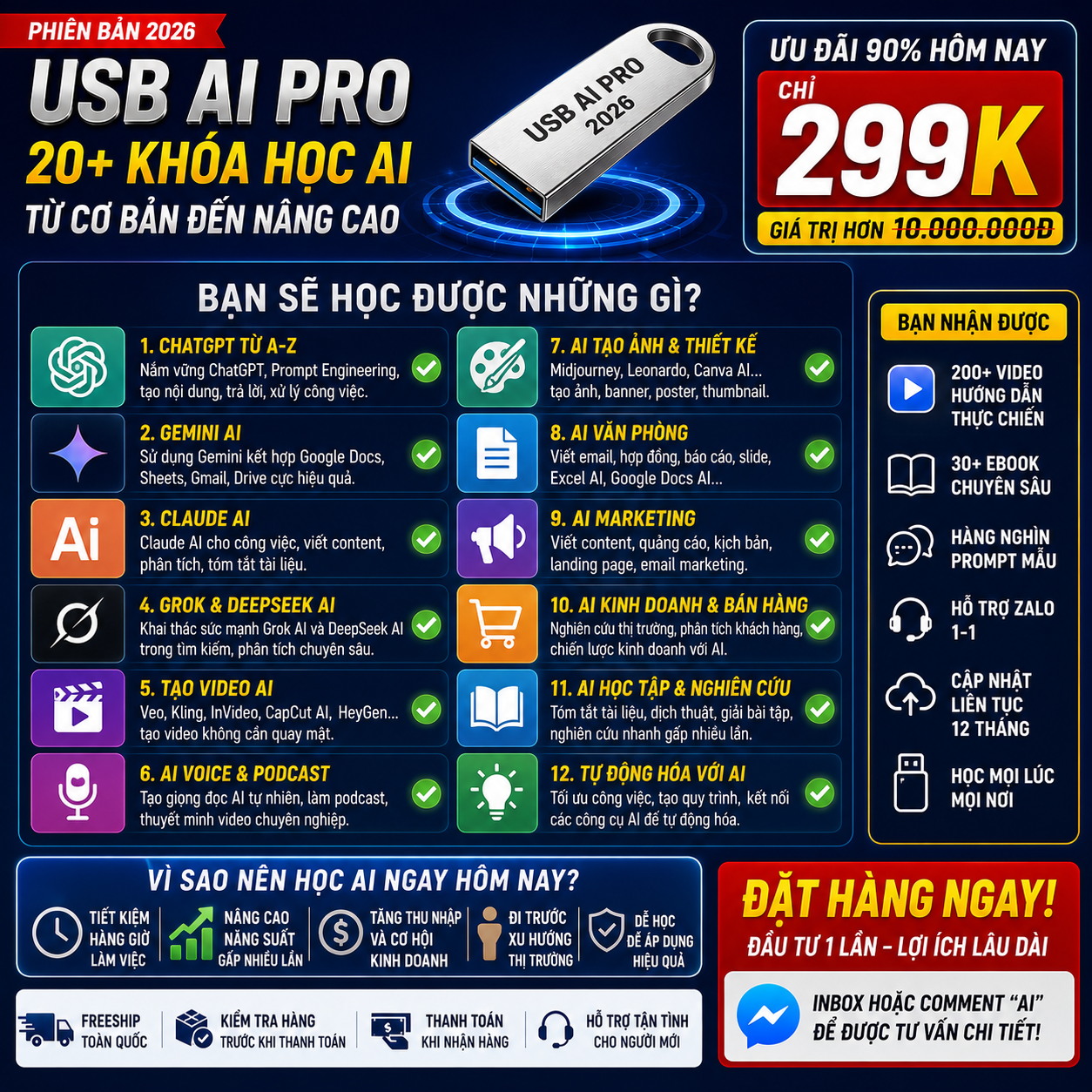 AI Cho Người Mới - USB AI Facebook ad: Trọn Bộ AI Từ A-Z Chỉ 299K, Dành Cho Người Mới