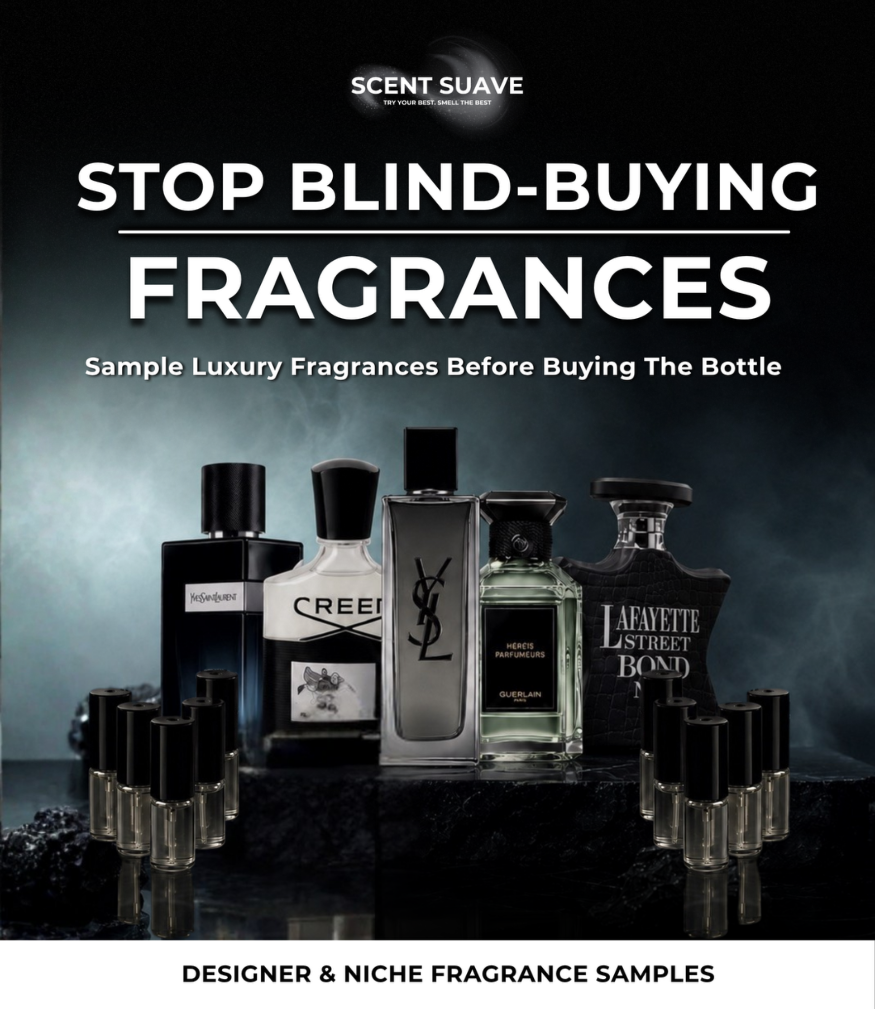 Scent Suave Facebook ad: Sample First. Buy Later.