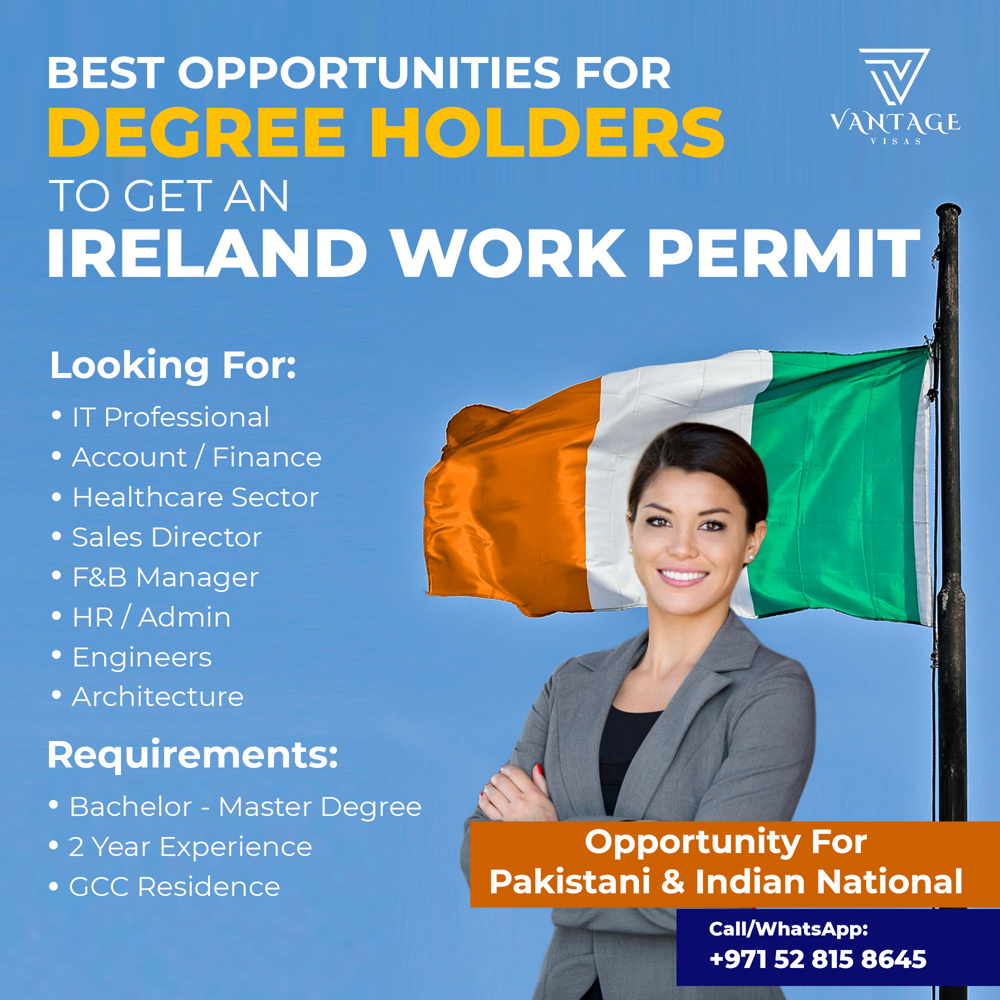 Jobs For Professionals In Abroad Facebook ad: Ireland Work Permit for Degree Holders