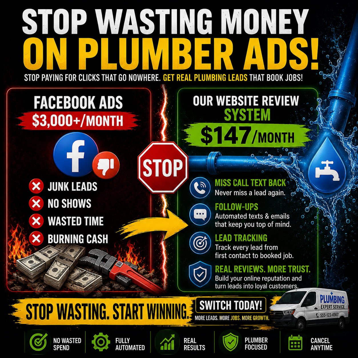 TopSpot Systems Facebook ad: More 5-Star Reviews = More Plumbing Jobs