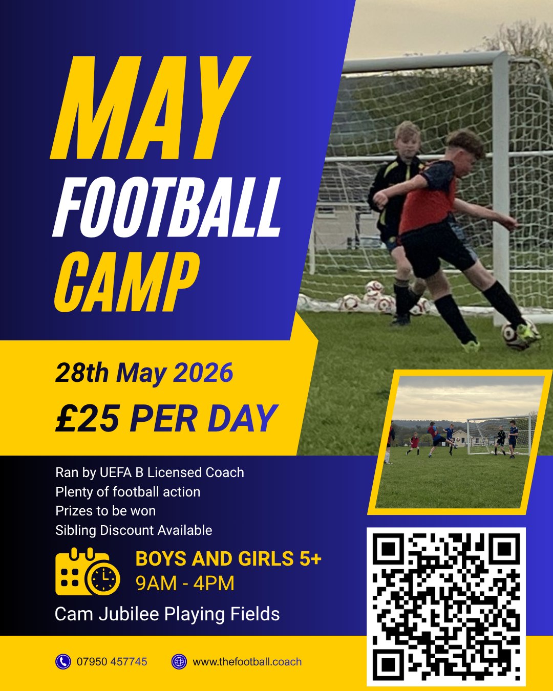 Thefootballcoach. Facebook ad: May half term football camps 2026