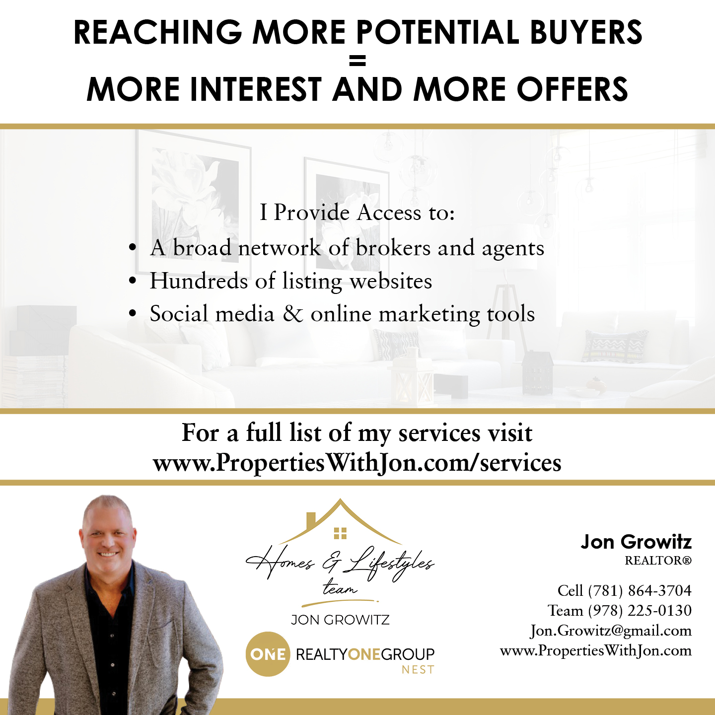 Jon Growitz - Realtor Facebook ad: Message or Call (781) 864-3704 / (978) 225-0130