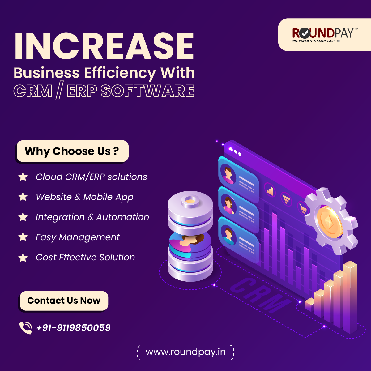 RoundPay Facebook ad: Best CRM / ERP Software Solution