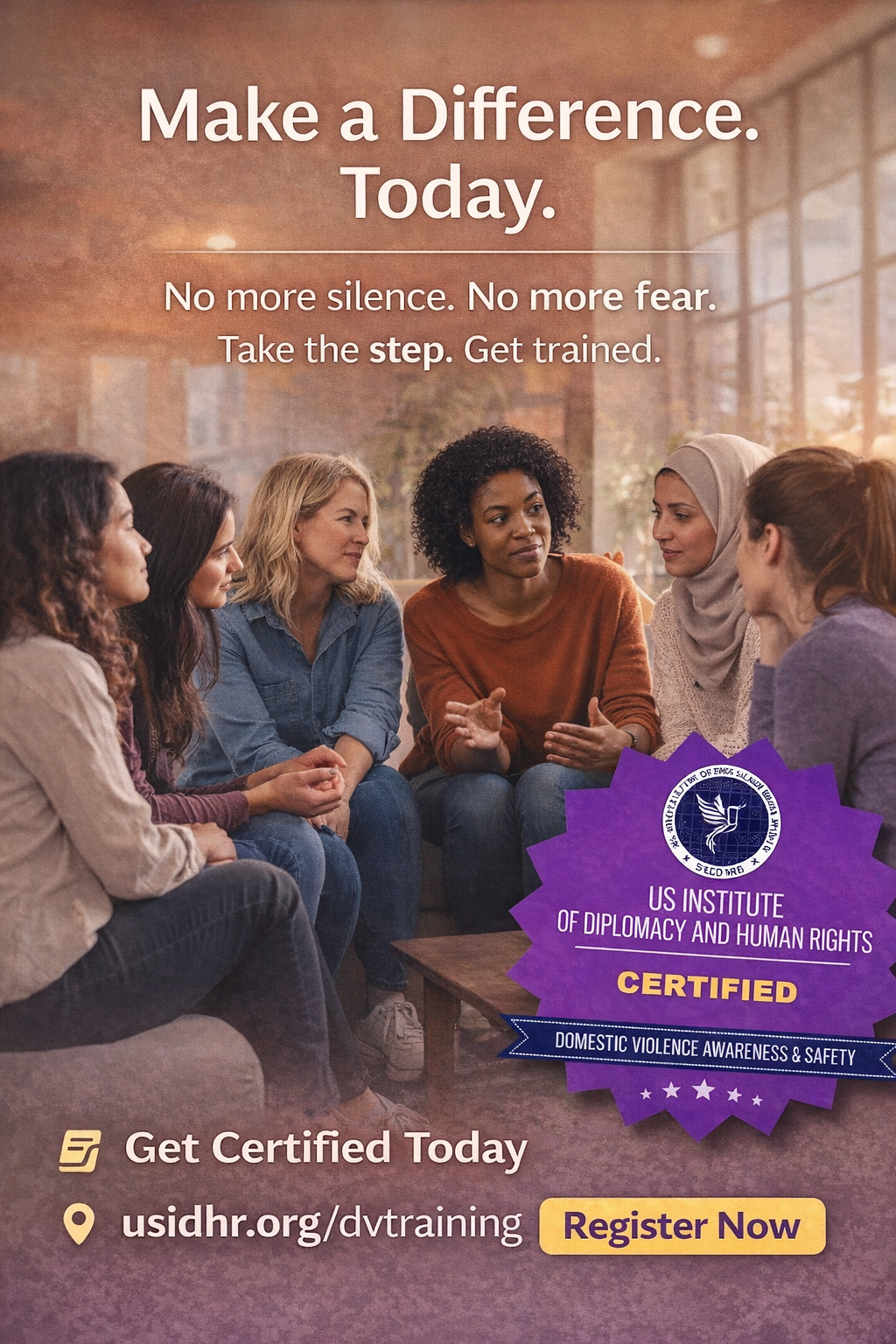 US Institute of Diplomacy and Human Rights Facebook ad: Become Certified in Domestic Violence Awareness & Safety