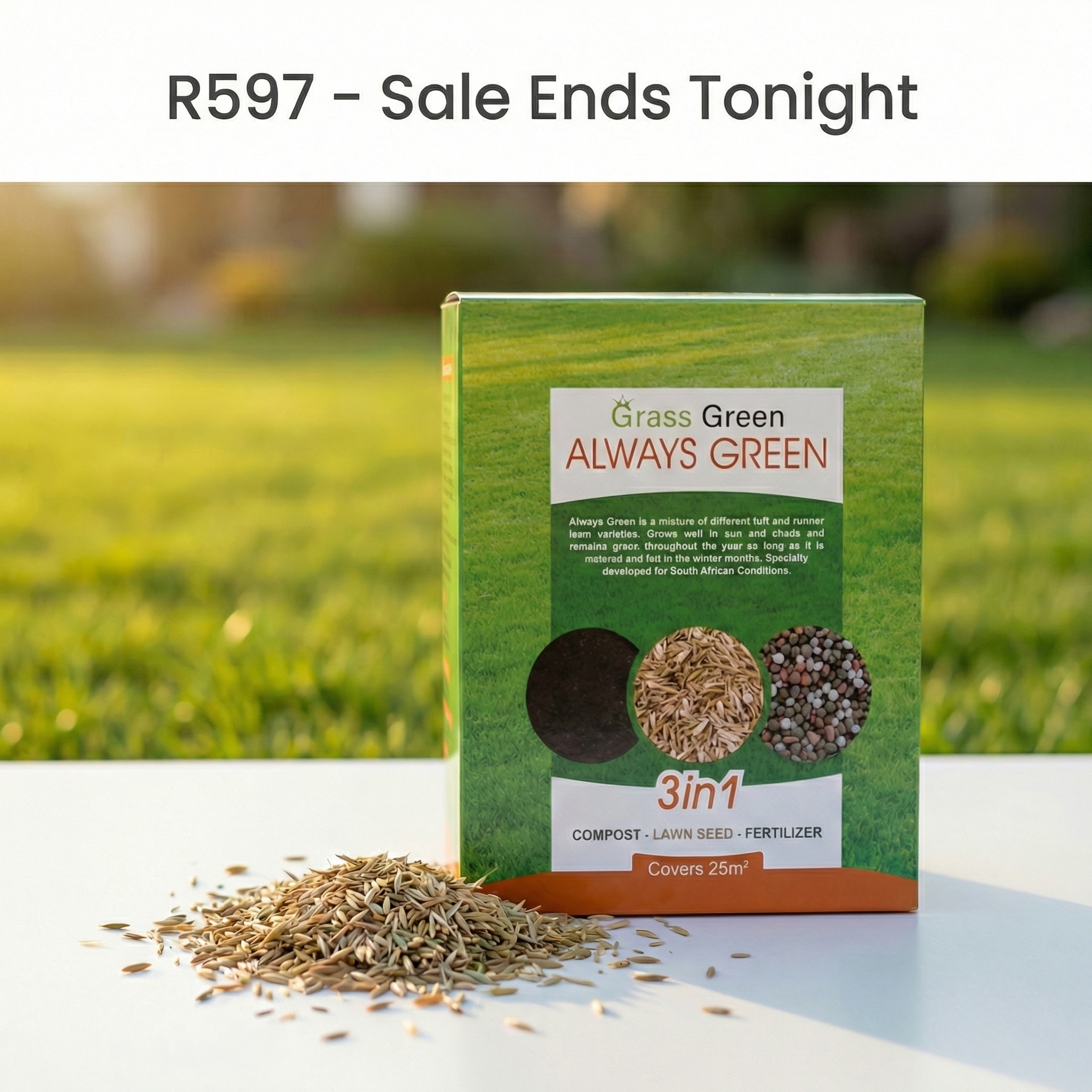 Grass Green - Lawn Seeds Facebook ad: R597 - Sale Ends Tonight at Midnight