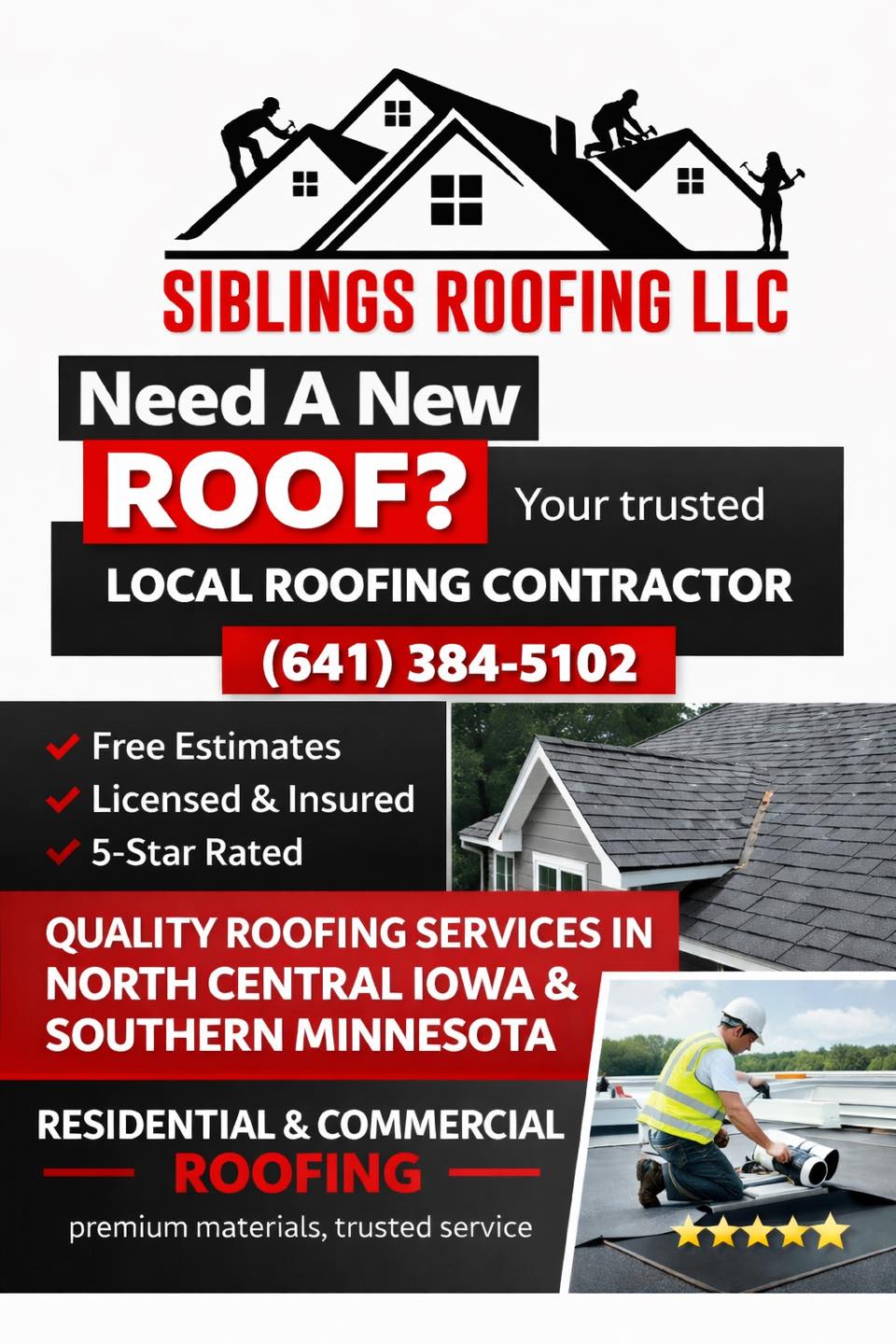 Siblings roofing LLC Facebook ad: Roofing siding windows gutters and more
