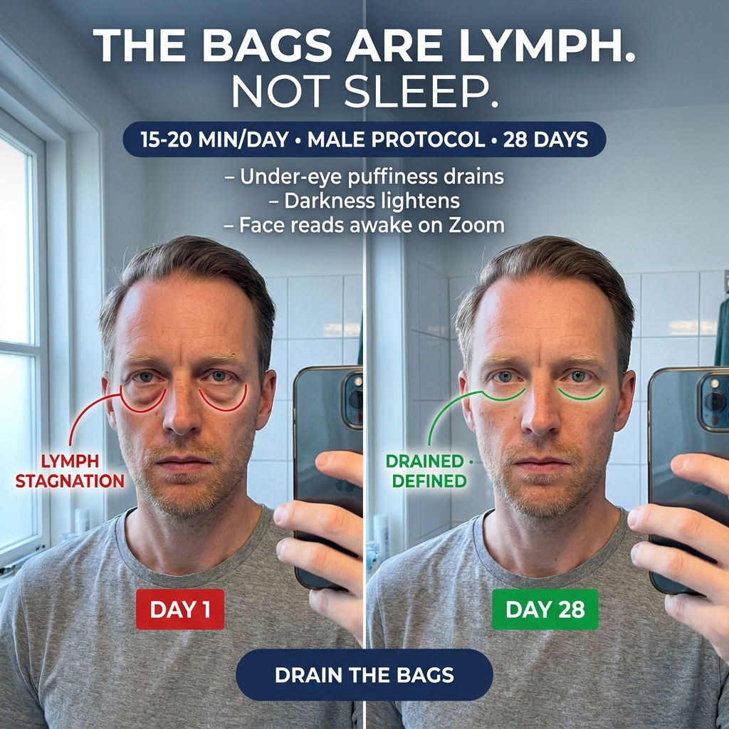 Faceplastica & Biohacking Program for Men Facebook ad: The bags aren't sleep, they're drainage