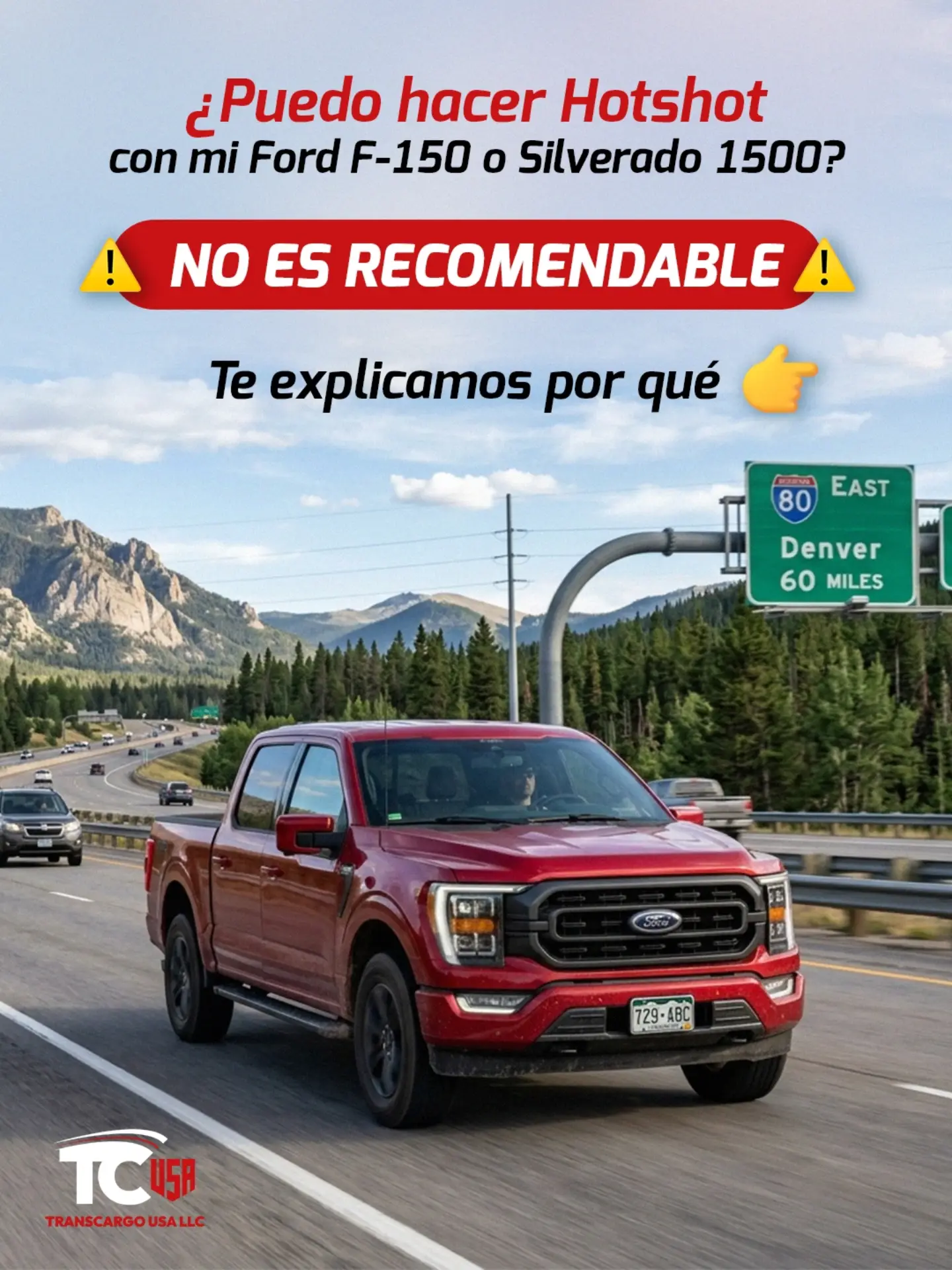 Transcargo USA Facebook ad: ¿Tienes una Ford F-150 o Silverado 1500 y…