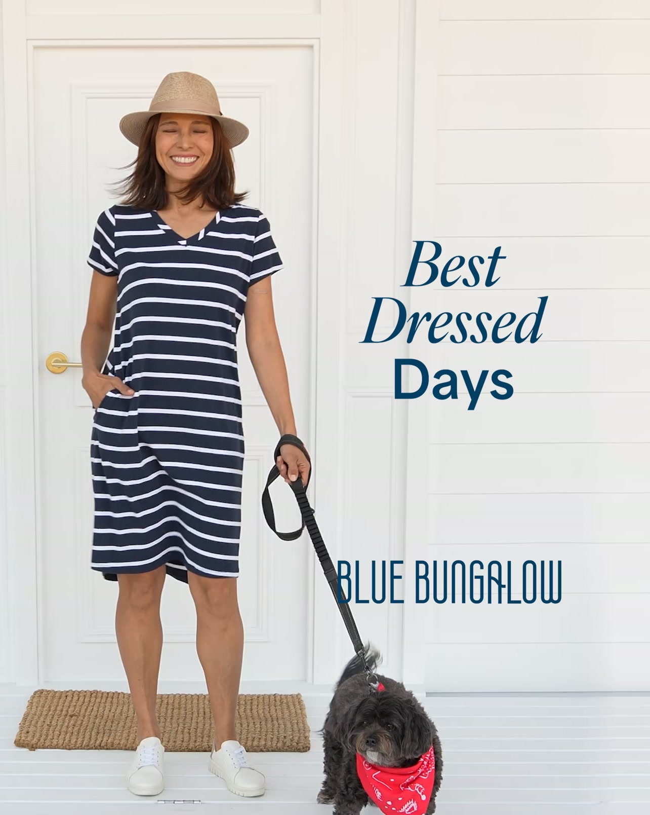 Blue Bungalow Facebook ad: Tina Cobalt Palm Linen Pocket Dress