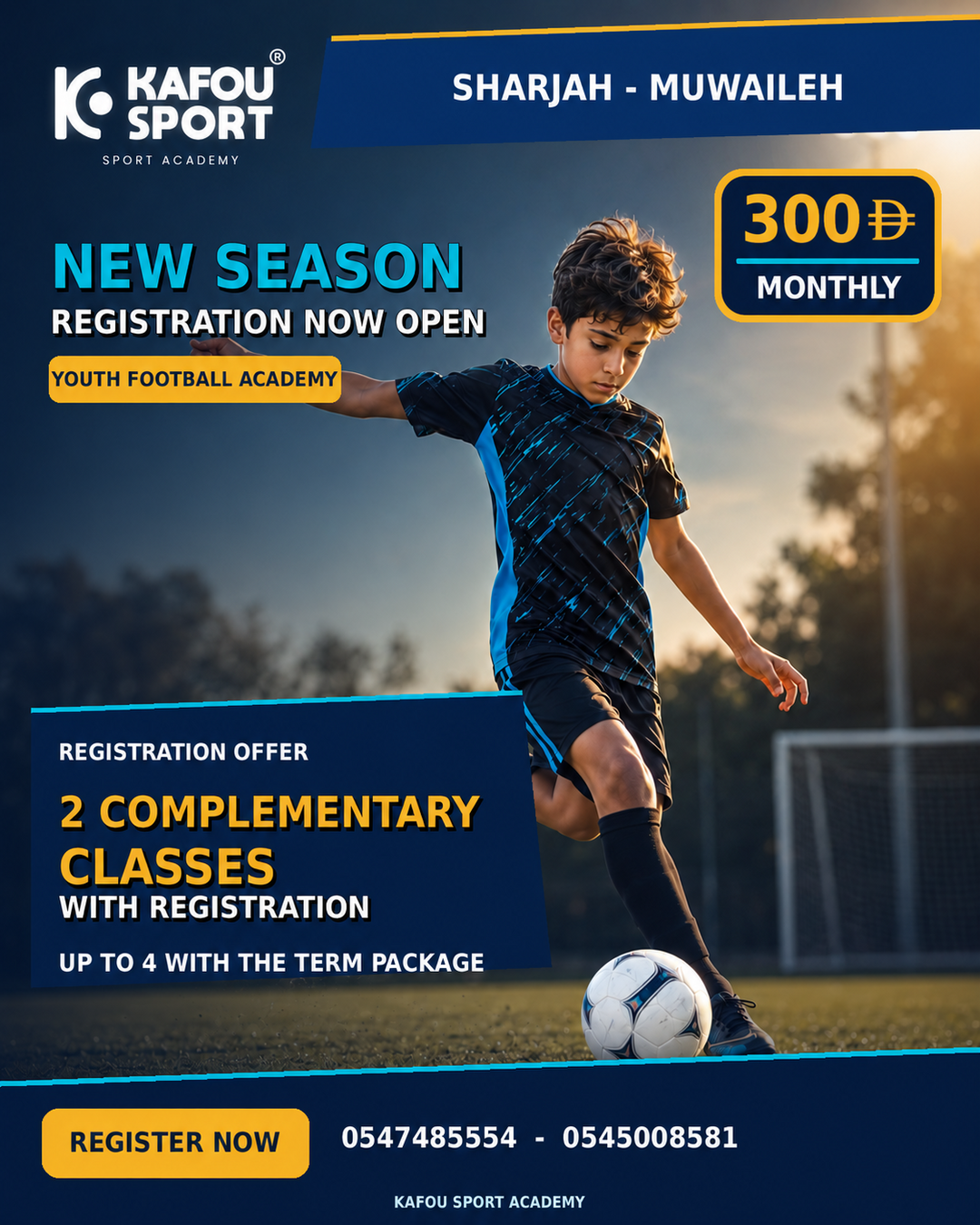 KAFOU Sports UAE Facebook ad: Professional Football Training in Muwaileh
