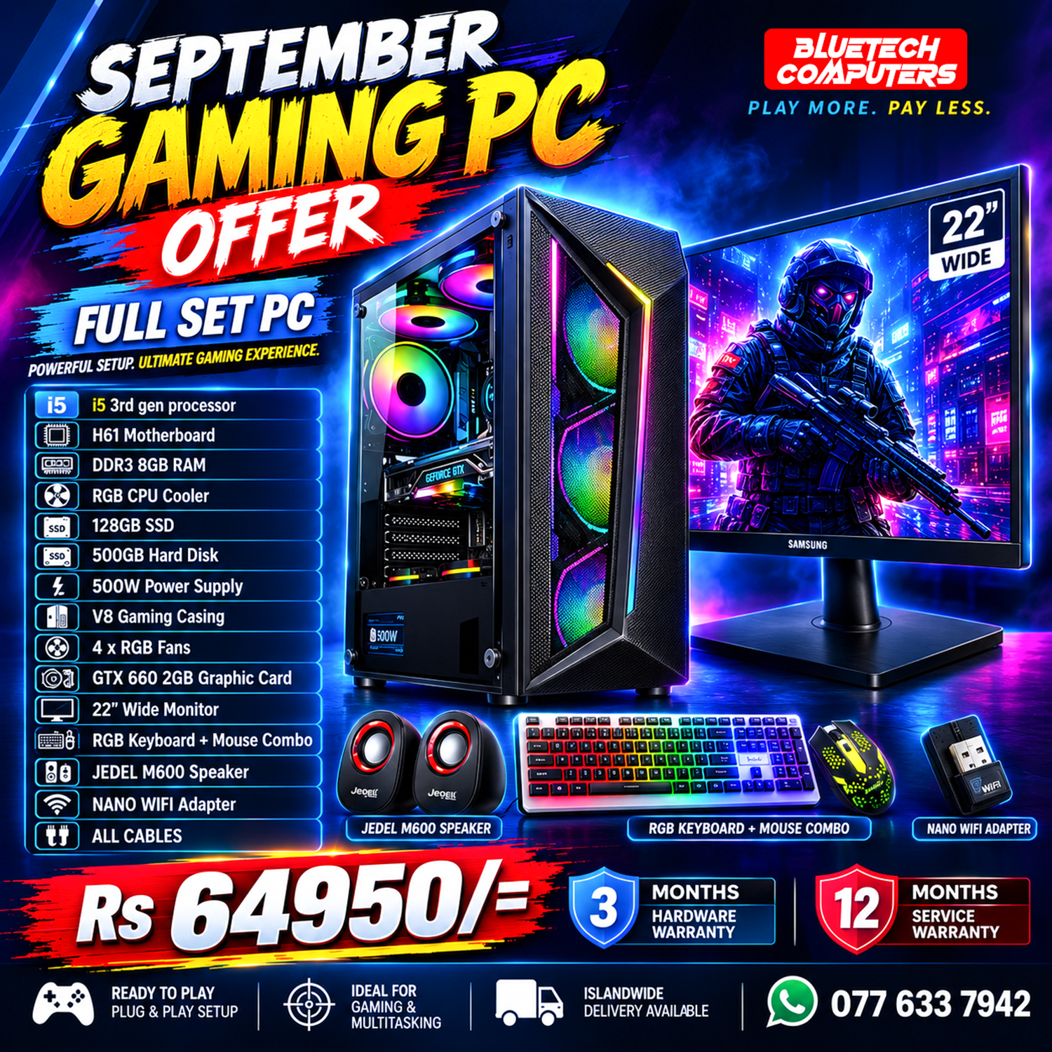 BlueTech Computers Facebook ad: i5 Gaming PC Full Set, Rs. 64,950/-