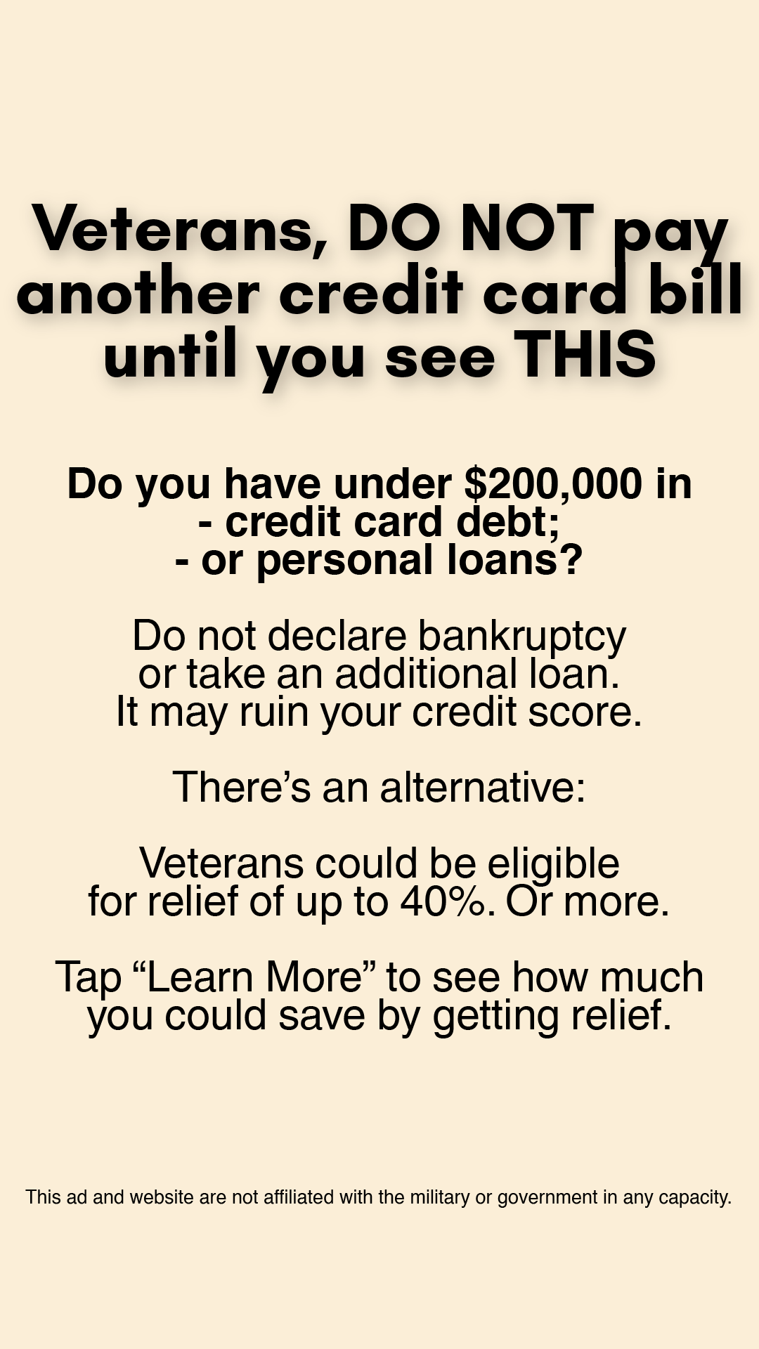 Veteran Debt Assistance Facebook ad