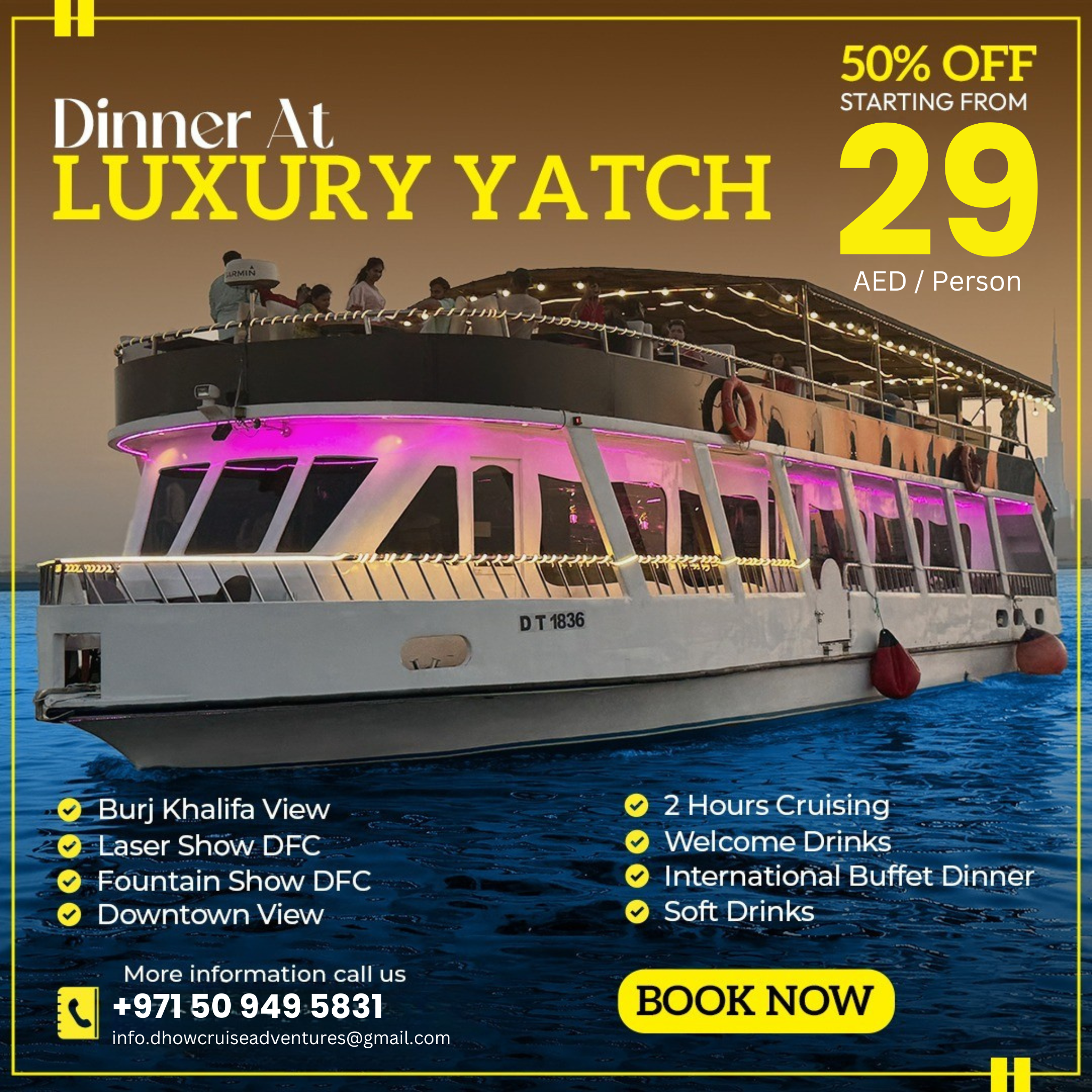 Dhow Cruise adventures Facebook ad: Book Now Pay Later