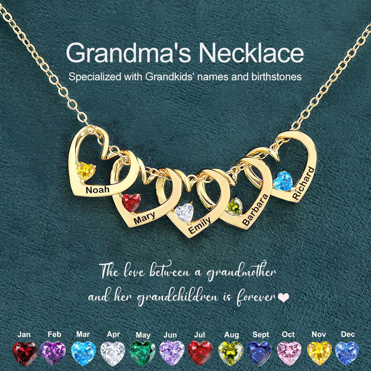 Finsift Facebook ad: Personalized Heart Name Birthstone Necklace For Mom Grandma