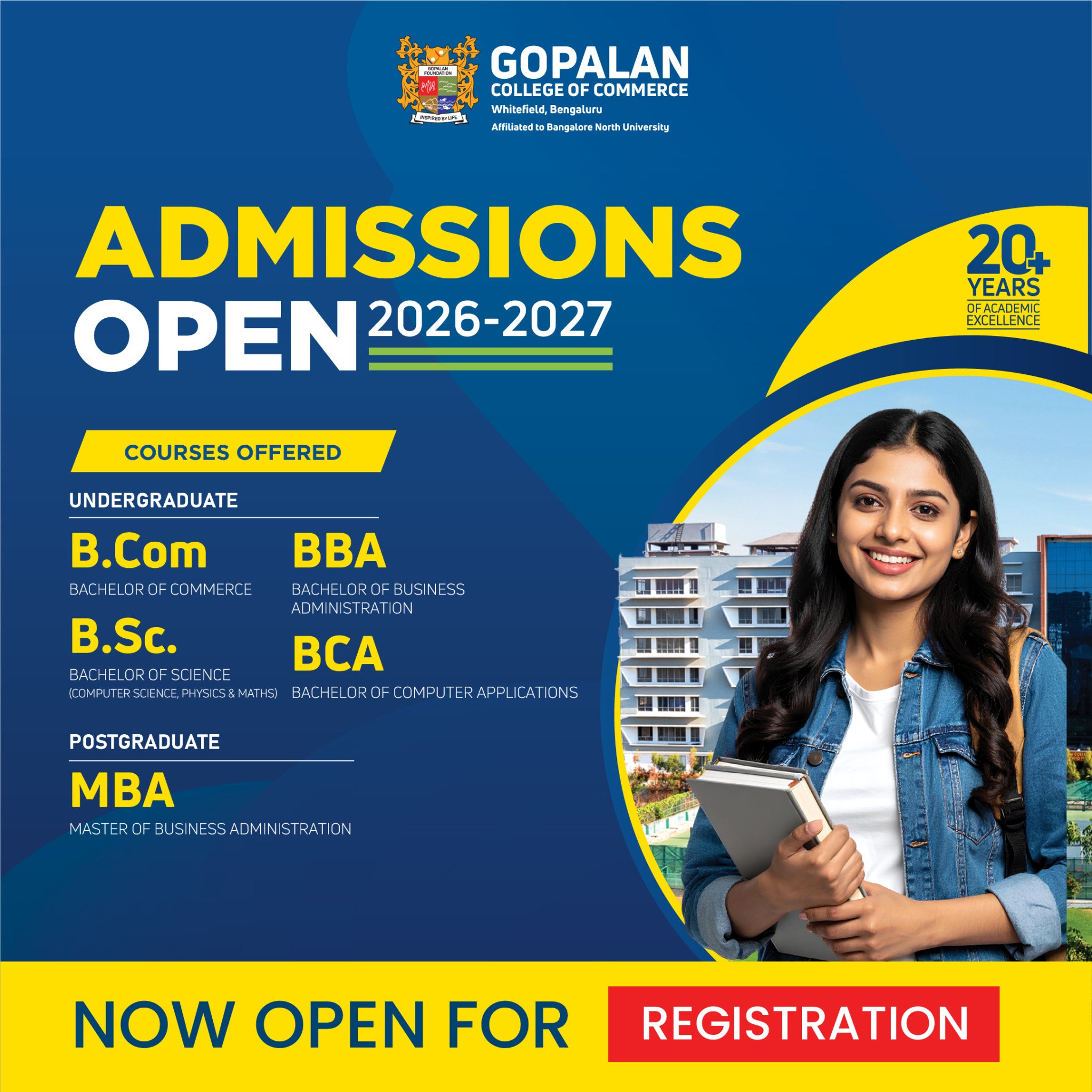 Gopalan College of Commerce Facebook ad: Admissions Open 2026-27 | Apply Now