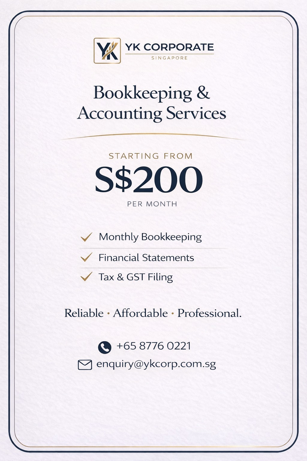 YK Corporate Facebook ad: Accounting Services, starting from S$200/month.