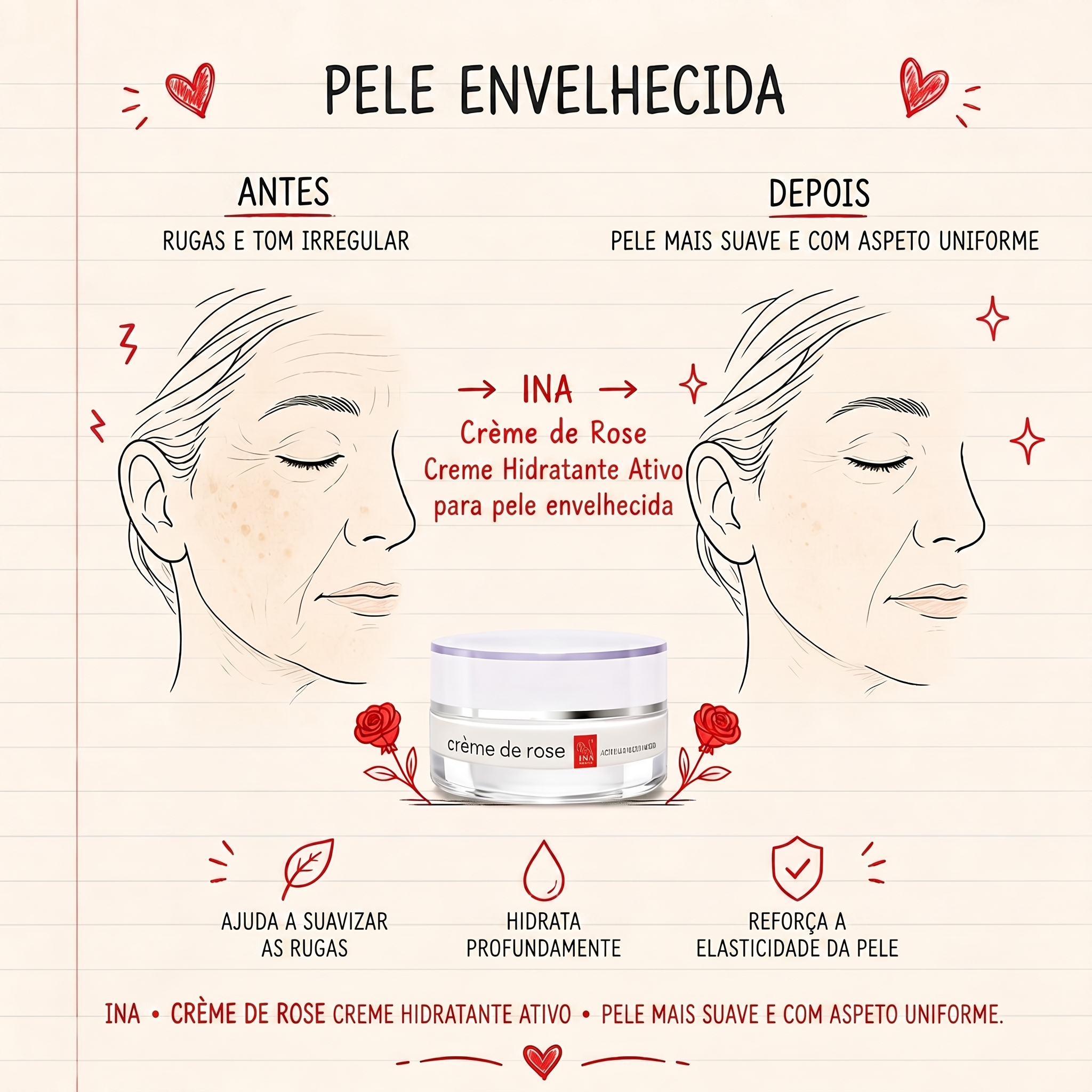 InaEssentials.PT - Cosméticos Orgânicos Familiares Facebook ad: O que a Creme de Rose faz em 4 semanas