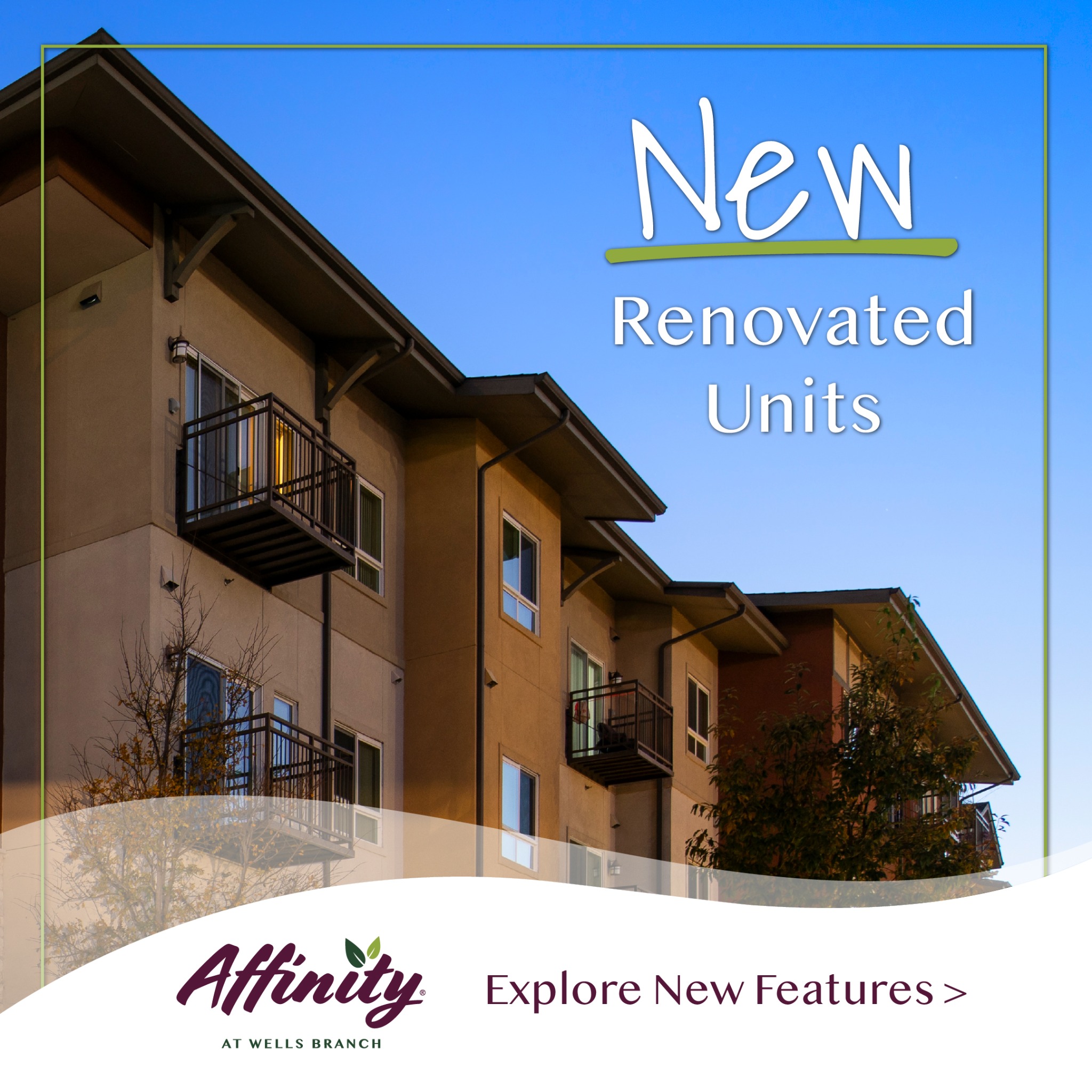 Affinity at Wells Branch Facebook ad: Spend less on rent, and more on YOU!