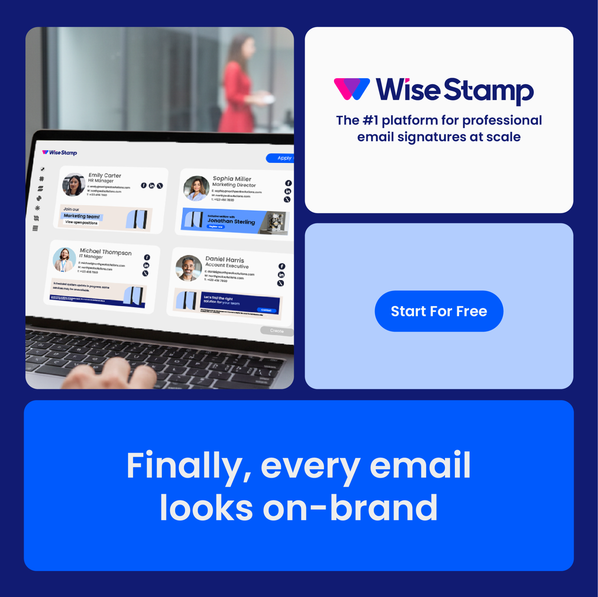 WiseStamp Facebook ad: One platform to control email signatures across your company