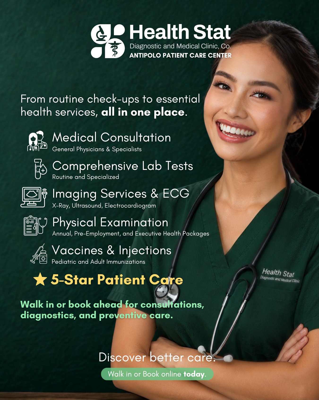 Health Stat Diagnostic and Medical Clinic, Co. - Antipolo Branch Facebook ad: Advanced Health Services at Health Stat Diagnostic and…