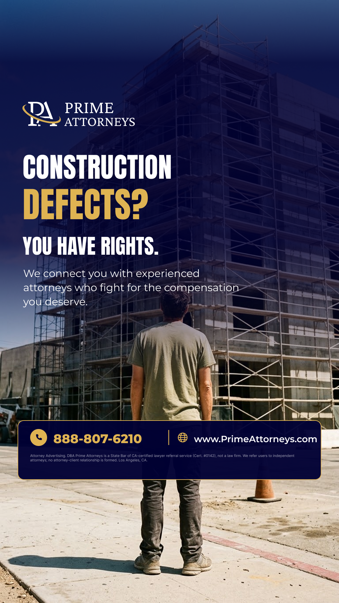 Prime Attorneys Facebook ad: Get a Free Construction Defect Case Evaluation