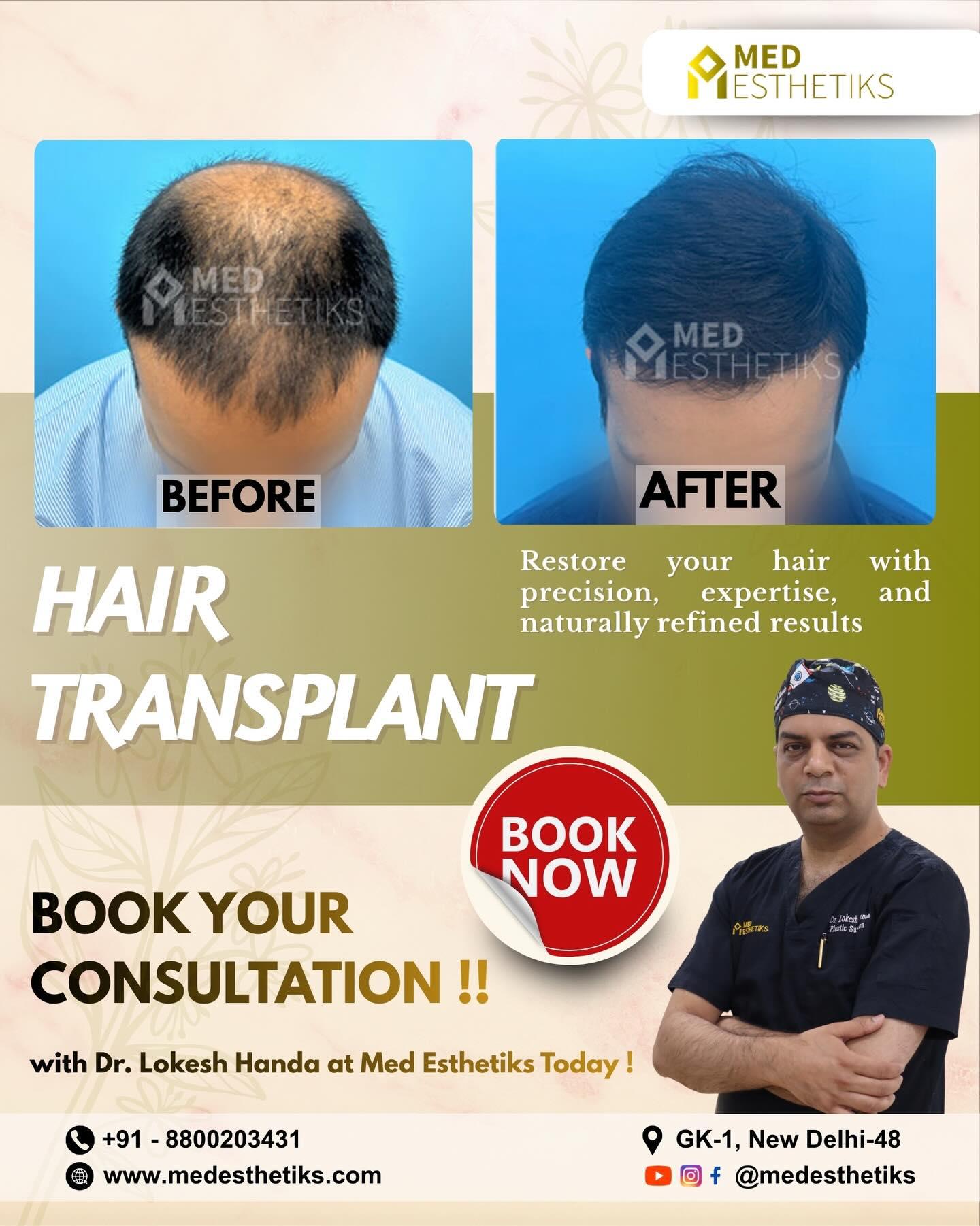Med Esthetiks - Dr. Lokesh Handa Facebook ad: Hair restoration isn’t just about hair-it’s about…