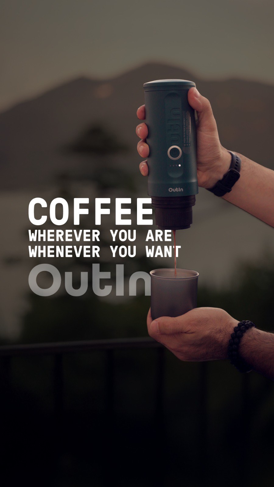 Outin Portable Electric Espresso Machine Facebook ad: Coffee anytime, anywhere
