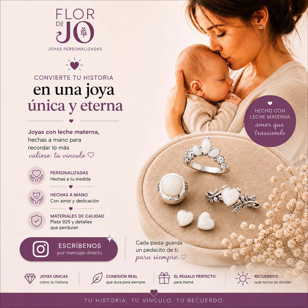 Joyas Flor de Jo Facebook ad: Joyas con leche materna