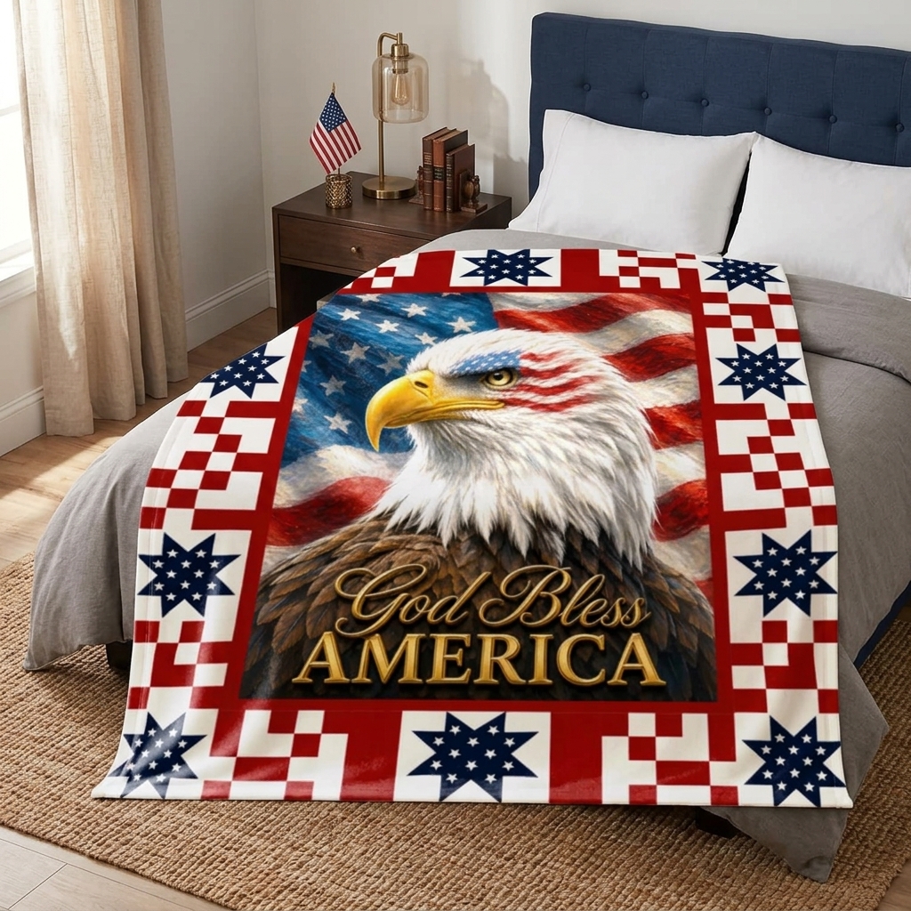 Flagwix.com Facebook ad: God Bless America Patriotic Eagle 4th of July Fleece Blanket