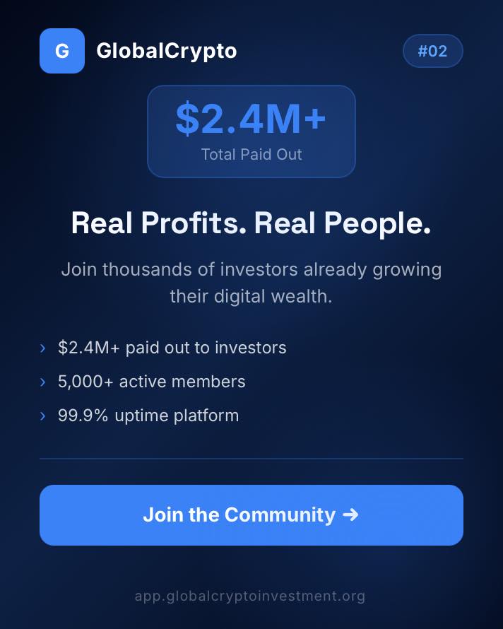 Global Crypto investment Inc Facebook ad: Real people. Real profits.