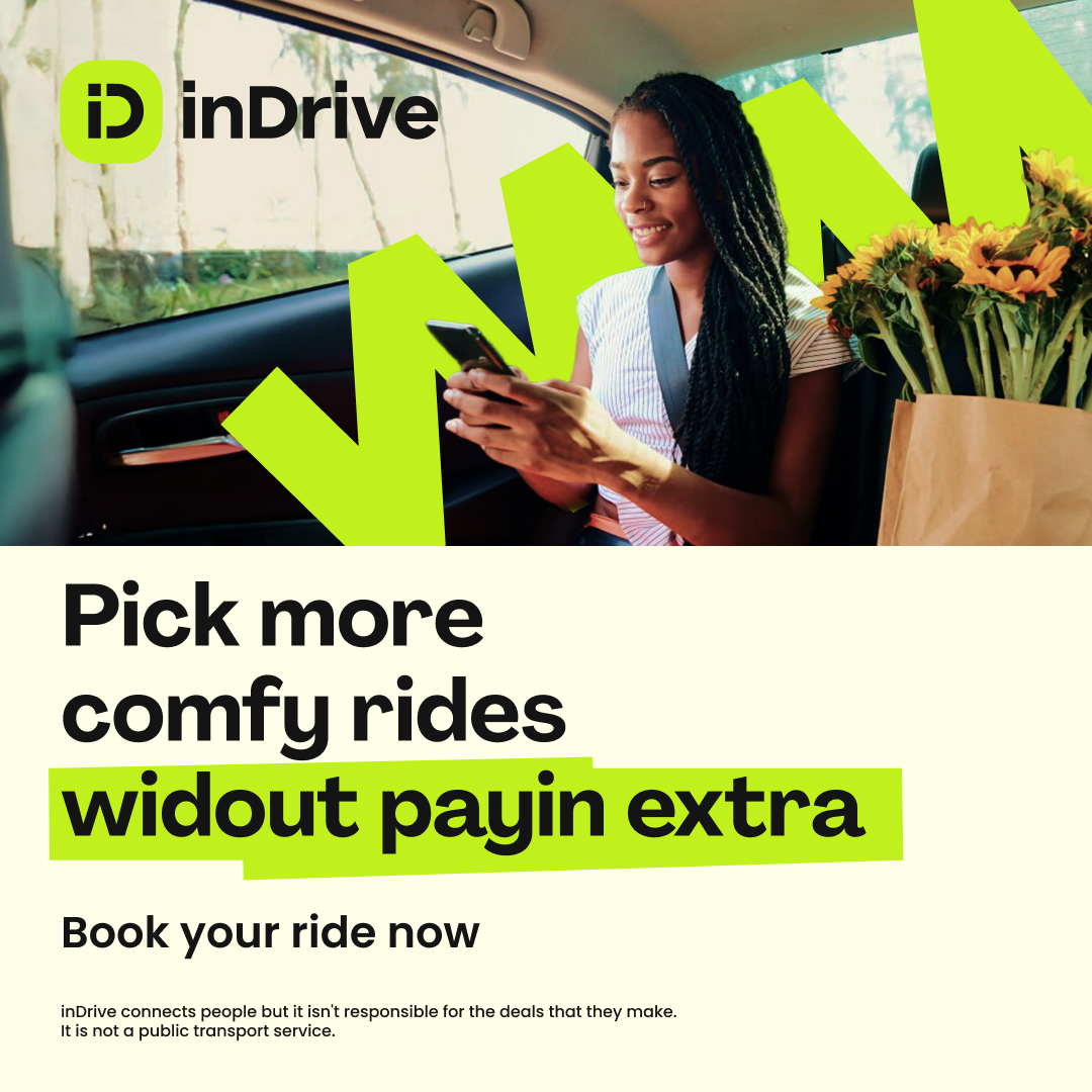 inDrive Facebook ad: Pick more comfy ride weh affordable. Book yuh ride now.